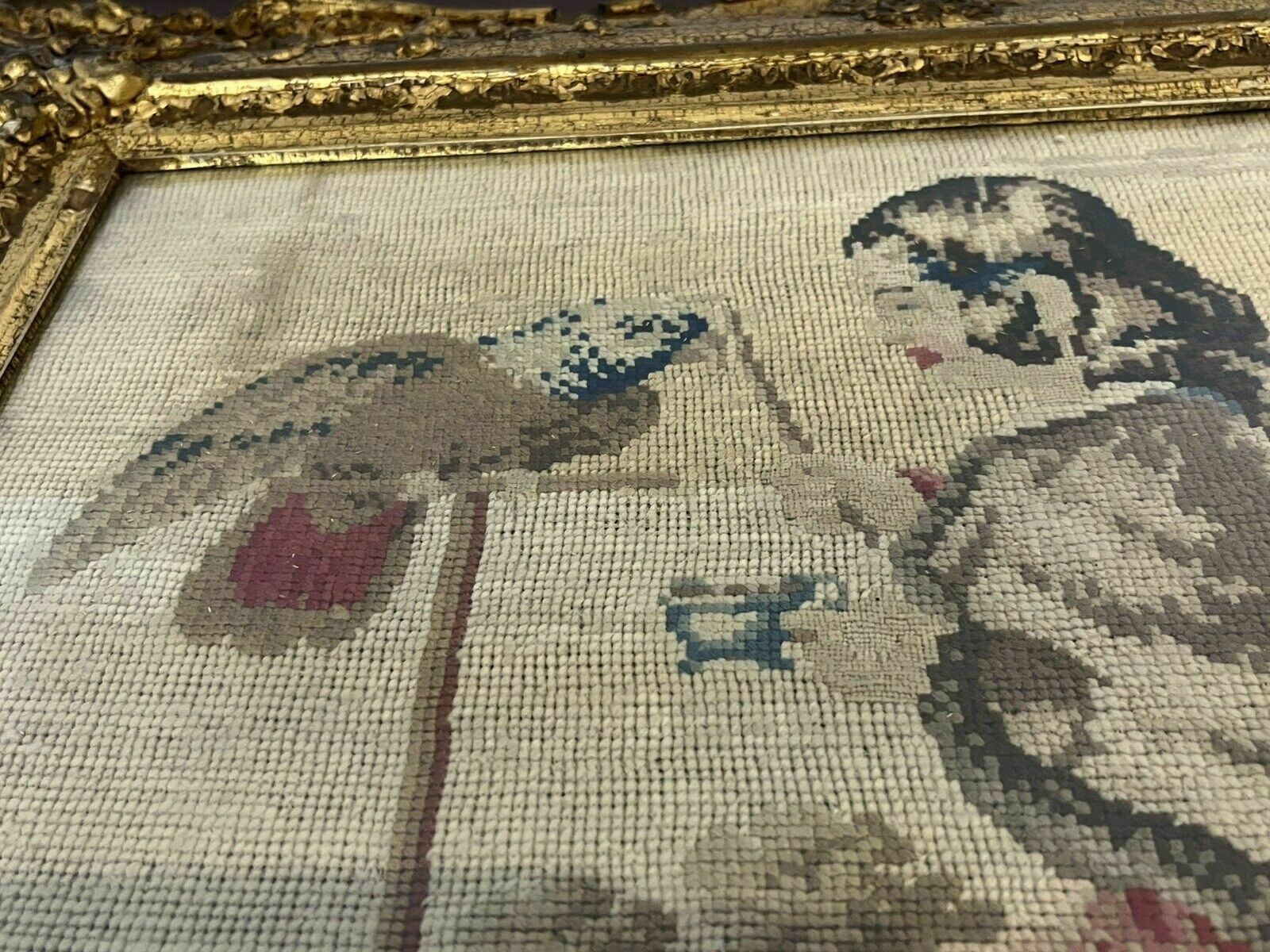 Georgian Embroidery/ Tapestry In Gold Gilt Frame. photo buy