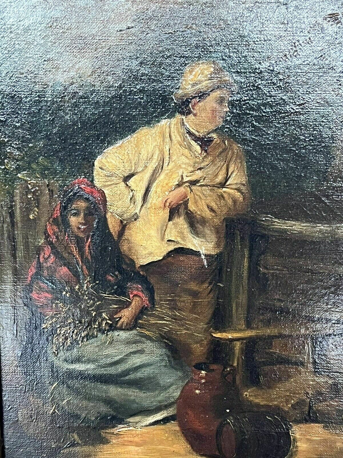 Antique Oil Painting . Oil On Canvas In Gold Gilt Frame. photo for sale