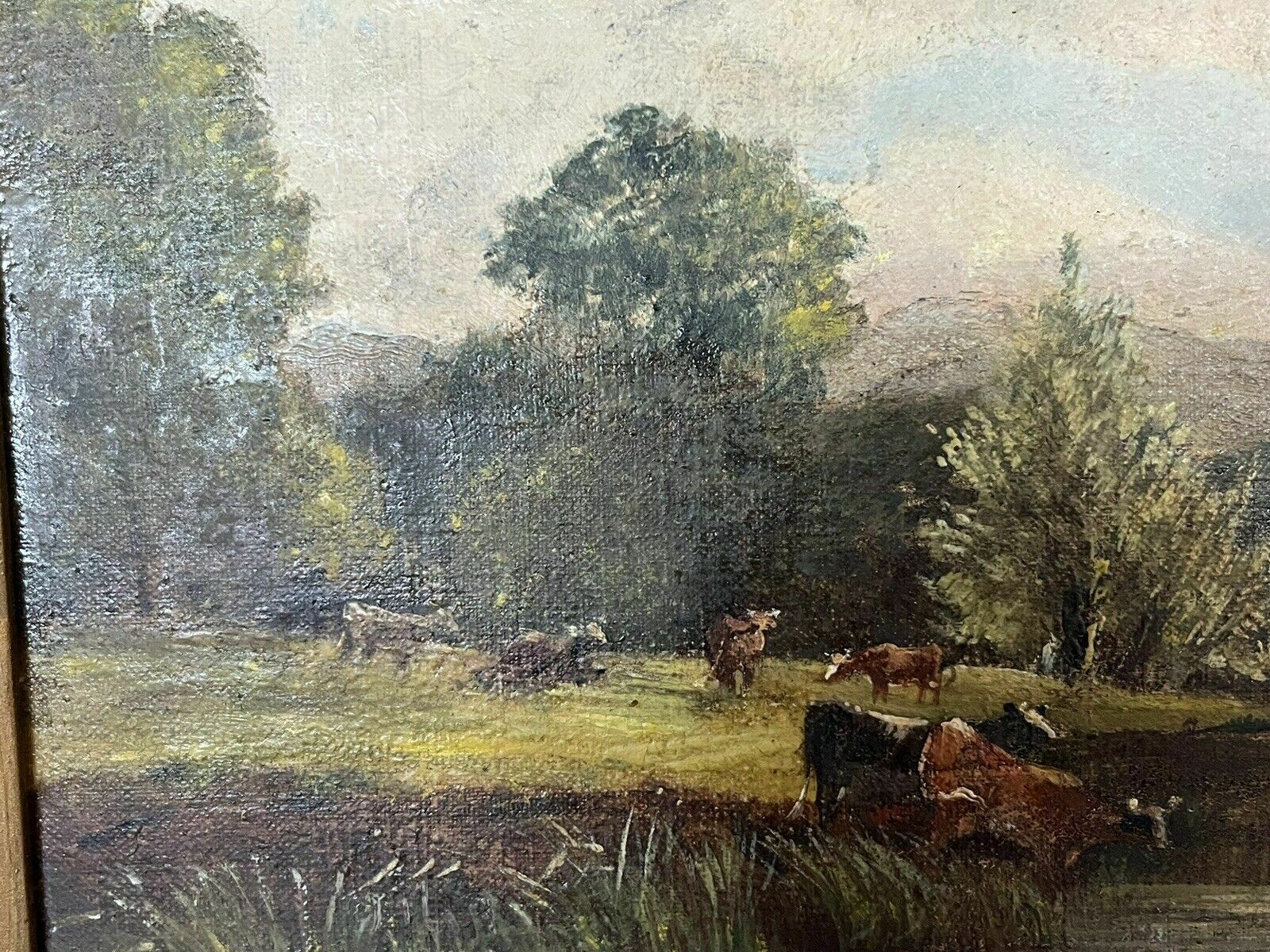 Antique Oil Painting. Oil On Board In Gilt Frame. Cattle Scene photo Art