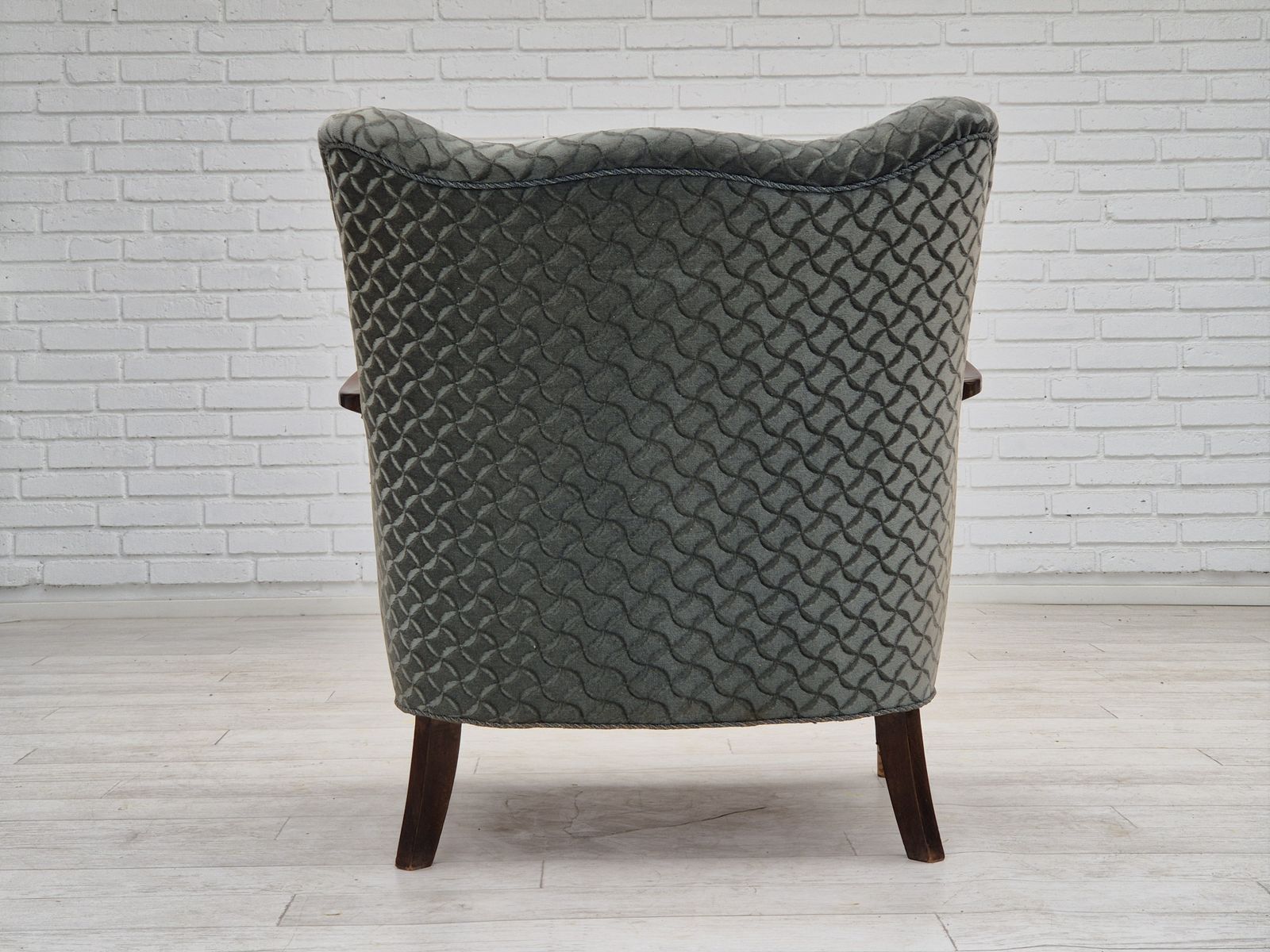 1960s, Danish Armchair, Original Very Good Condition, Furniture Velour, Beech Wood. photo for sale