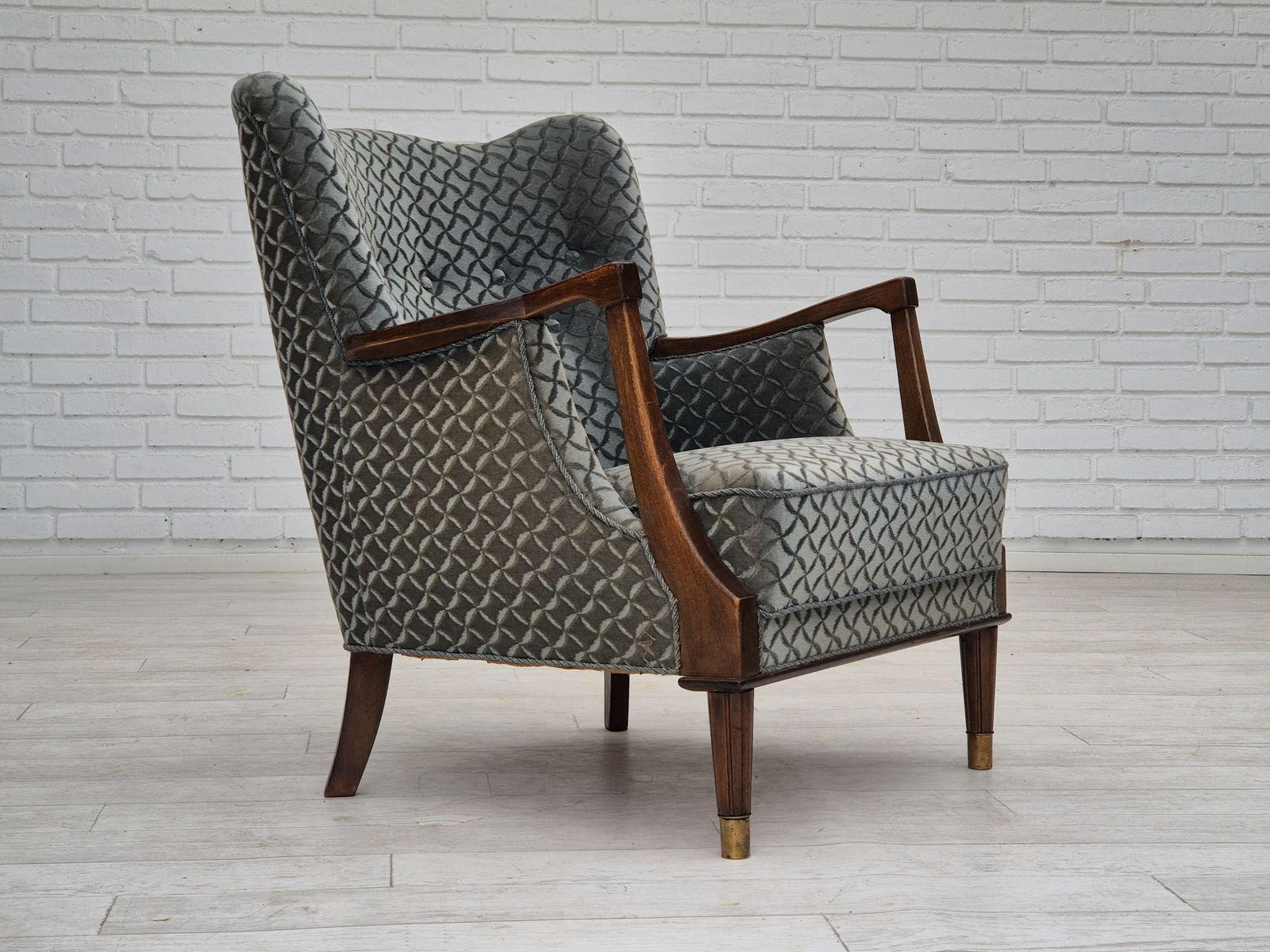 photo furniture 1960s, Danish Armchair, Original Very Good Condition, Furniture Velour, Beech Wood.