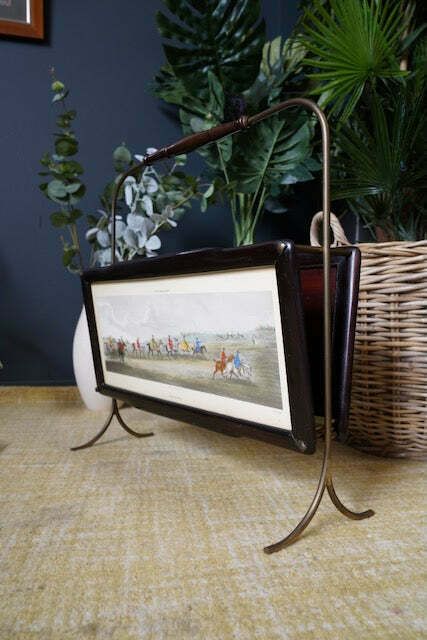 Home Decor Mid Century Italian Designed Rosewood & Brass Magazine Rack With Watercolour Landscapes photo