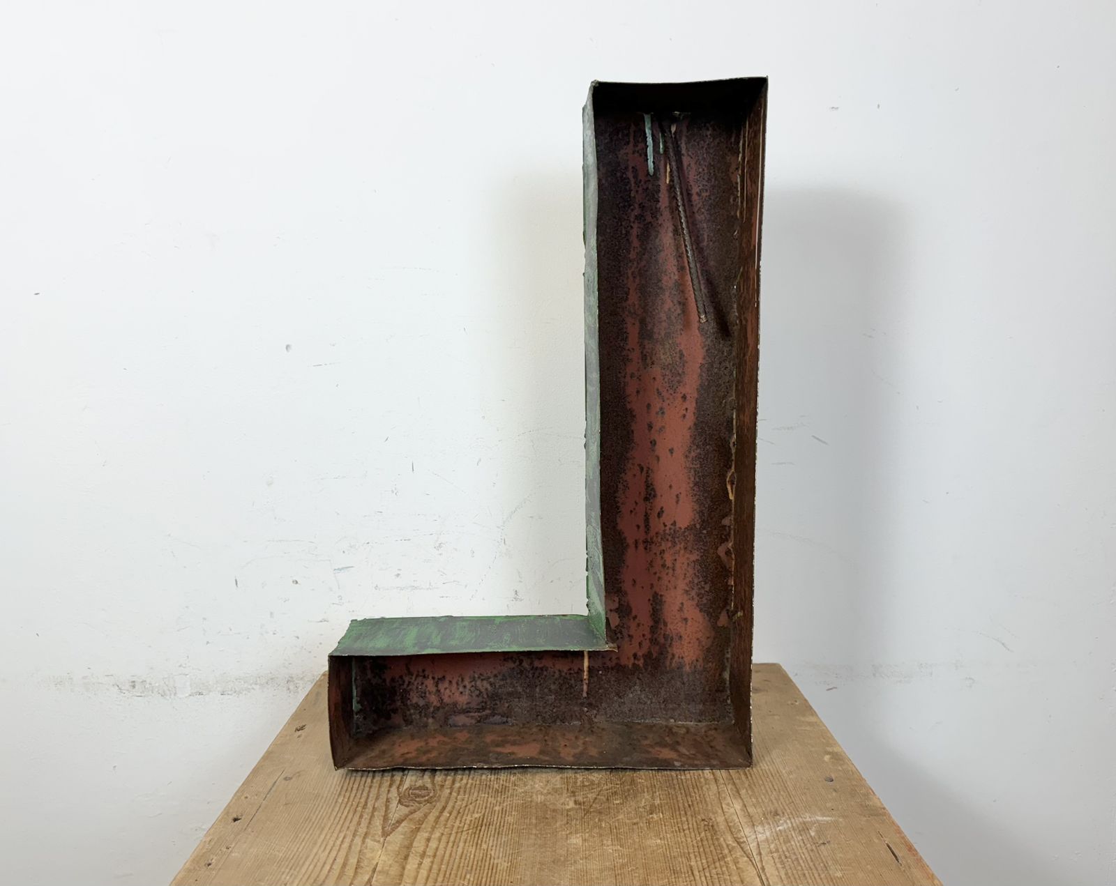 photo for sale Large Vintage Green Iron Facade Letter L , 1970s