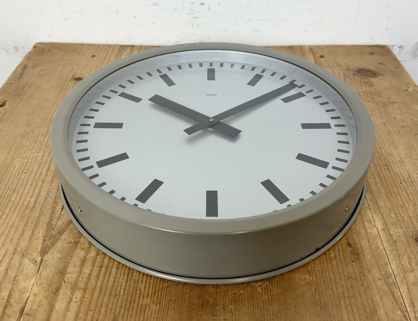 Grey Industrial Station Wall Clock From Nedklok, 1960 photo Home Decor