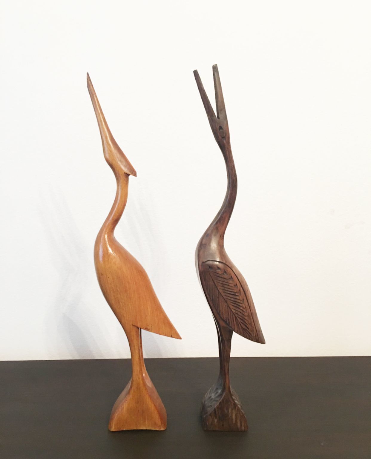 Herons   Two Wooden Statues photo vintage