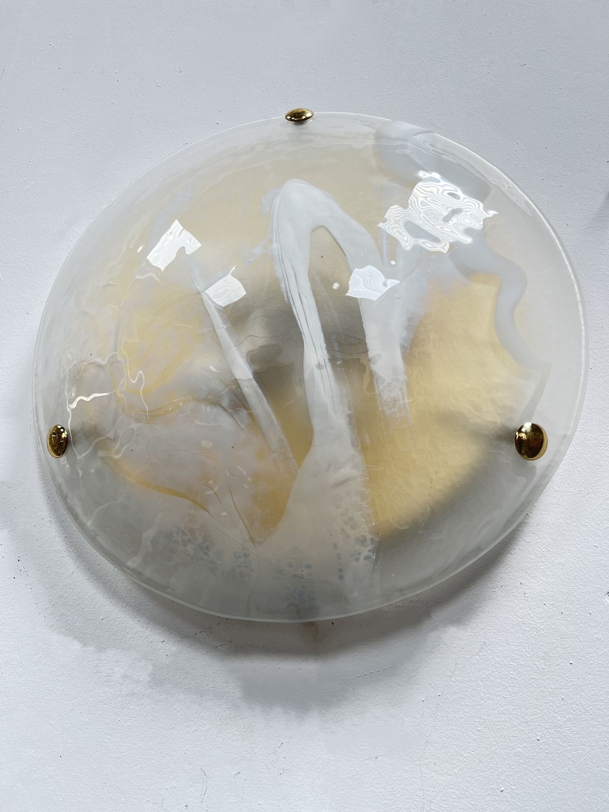 Large Handblown Murano Glass And Brass Flush Mount By Hillebrand photo buy