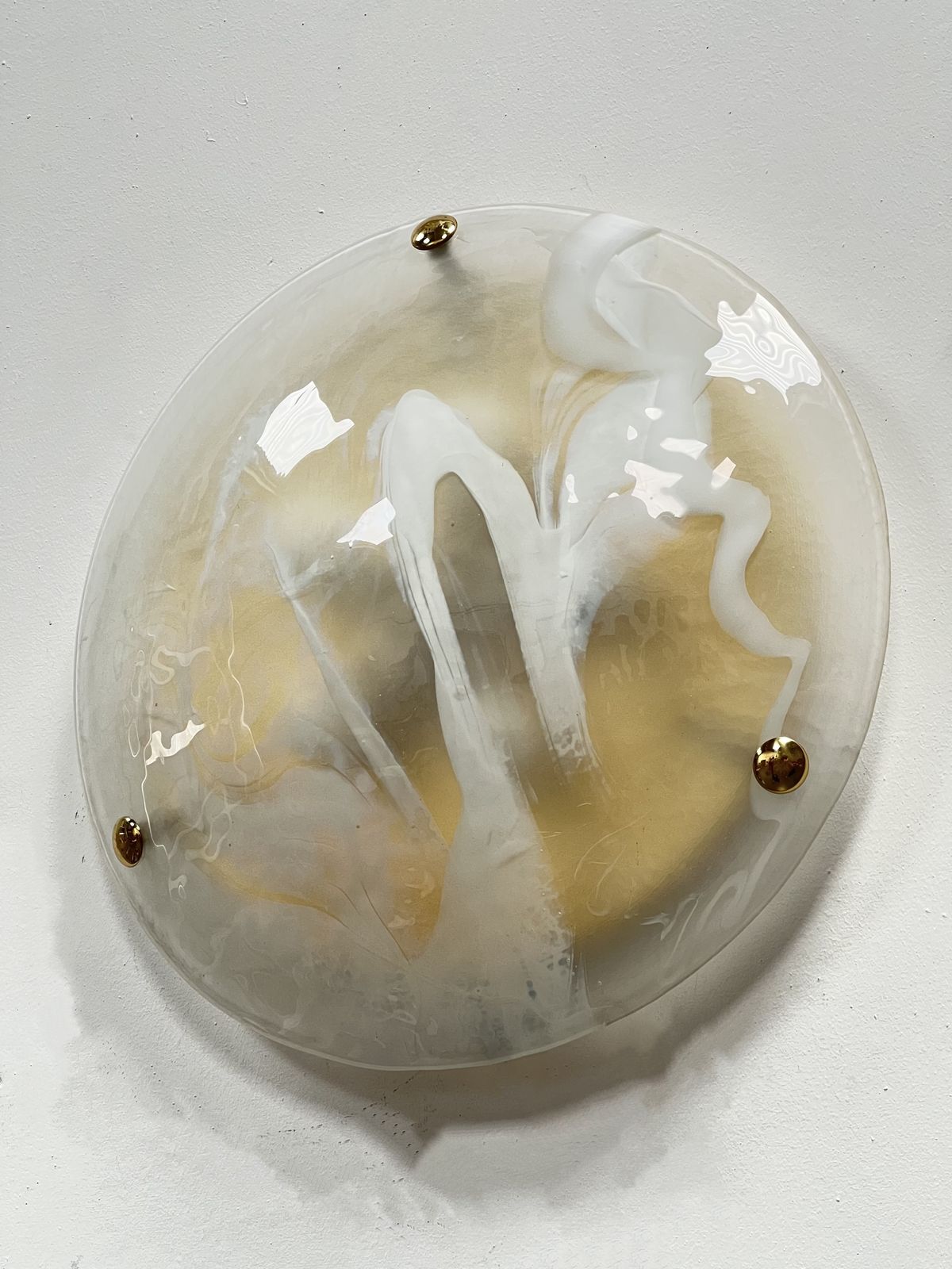 Large Handblown Murano Glass And Brass Flush Mount By Hillebrand