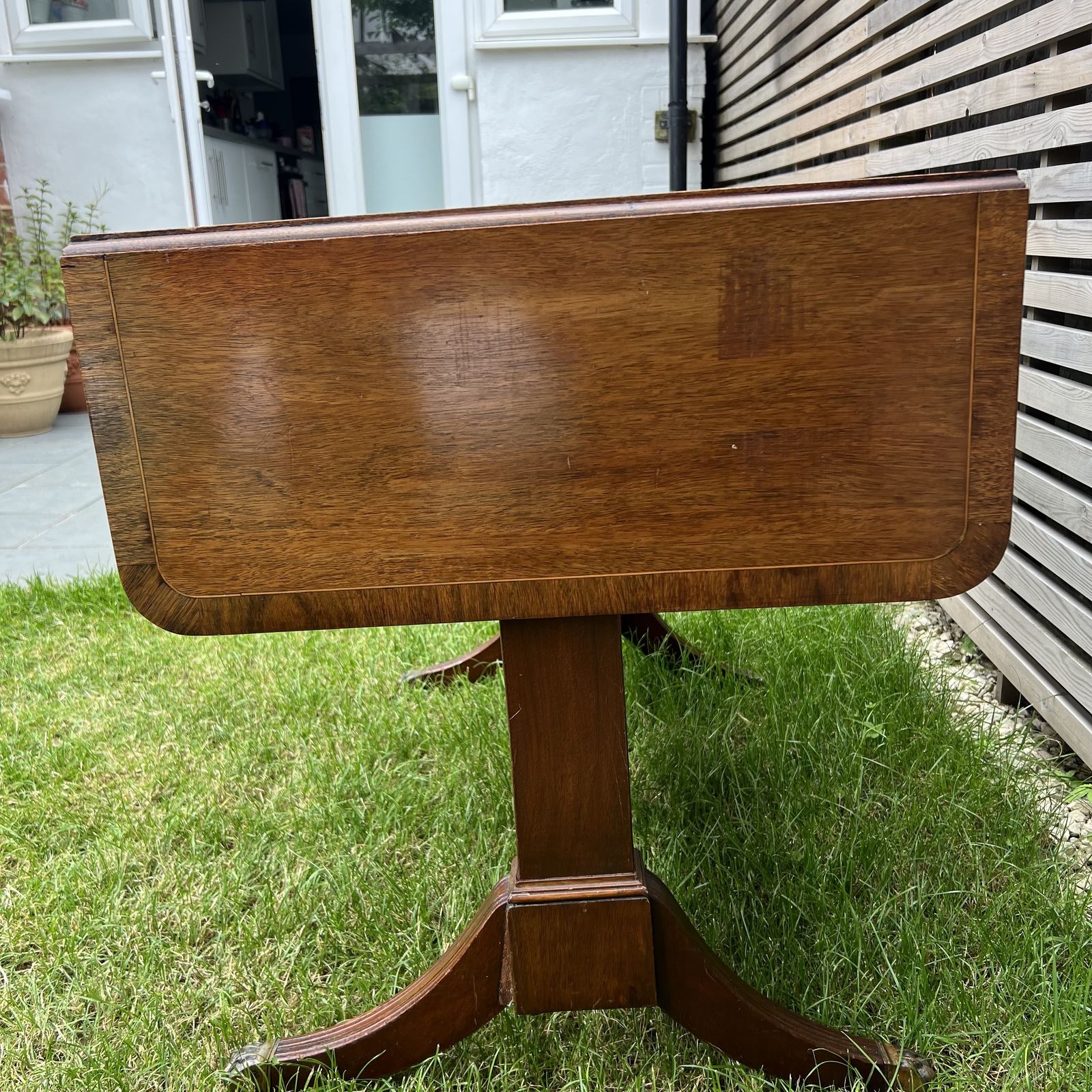 Antique English Mahogany Drop Leaf Stretcher Table On Castors, 19th Century photo furniture