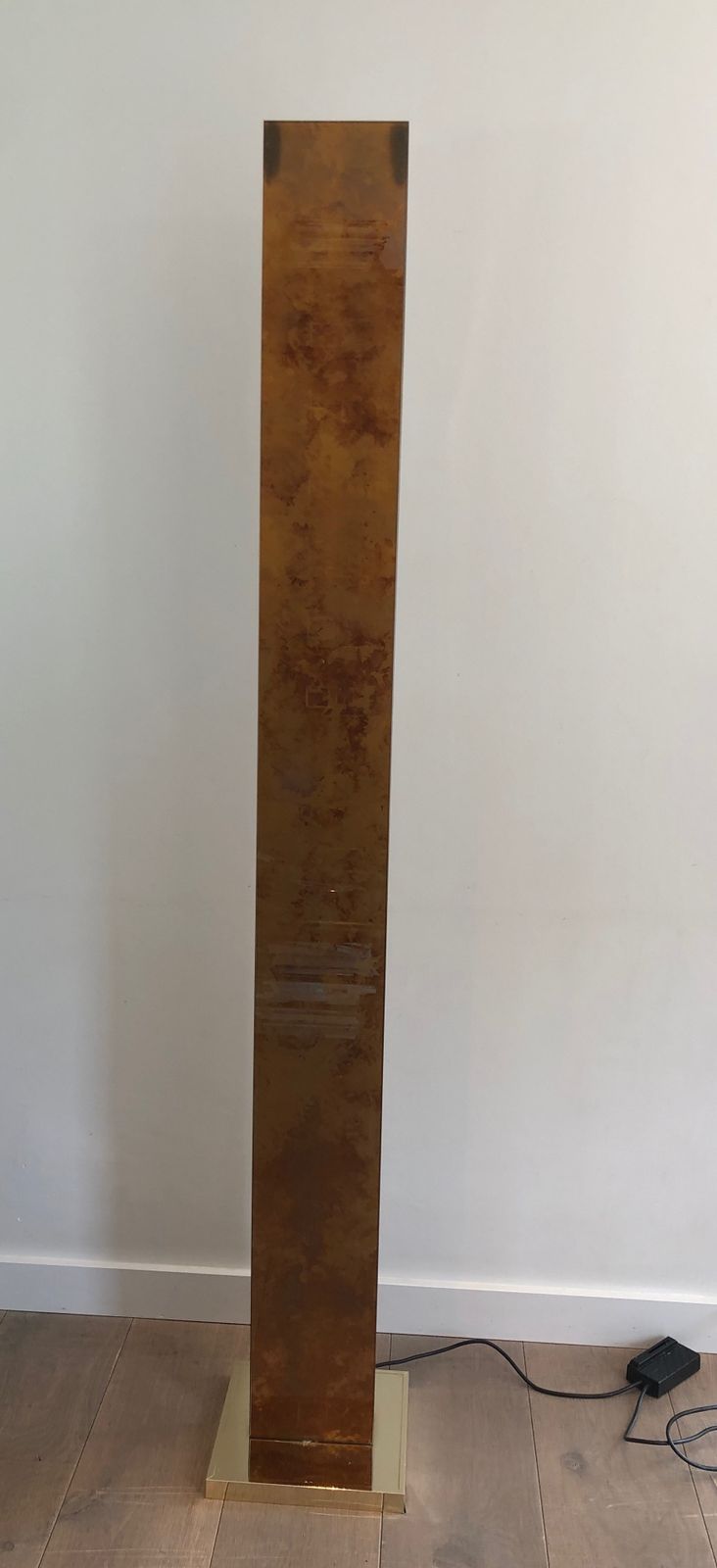 Floor Lamp In Golden Plexiglass And Golden Metal Base photo for sale