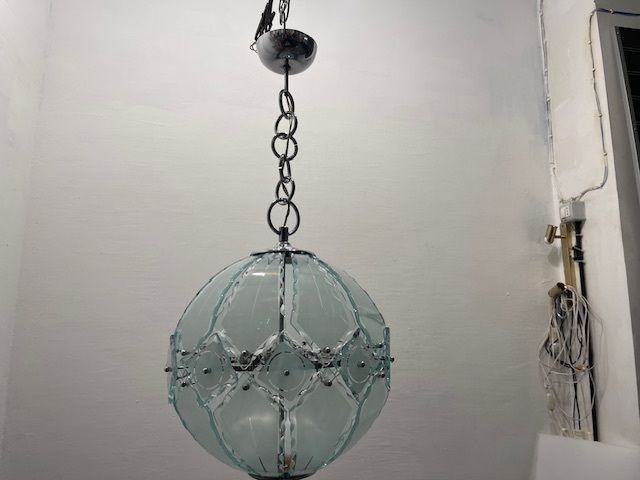 Large Bevelled Glass Sphere By Zero Quattro For Fontana Arte 1970’s photo Lighting