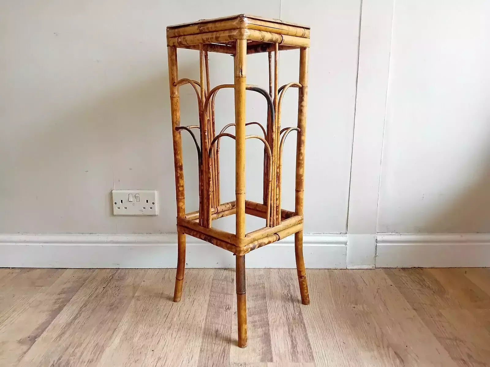 Delightful Antique Tiger Bamboo Victorian Side / Hall / Lamp Table / Plant Stand photo Home Decor