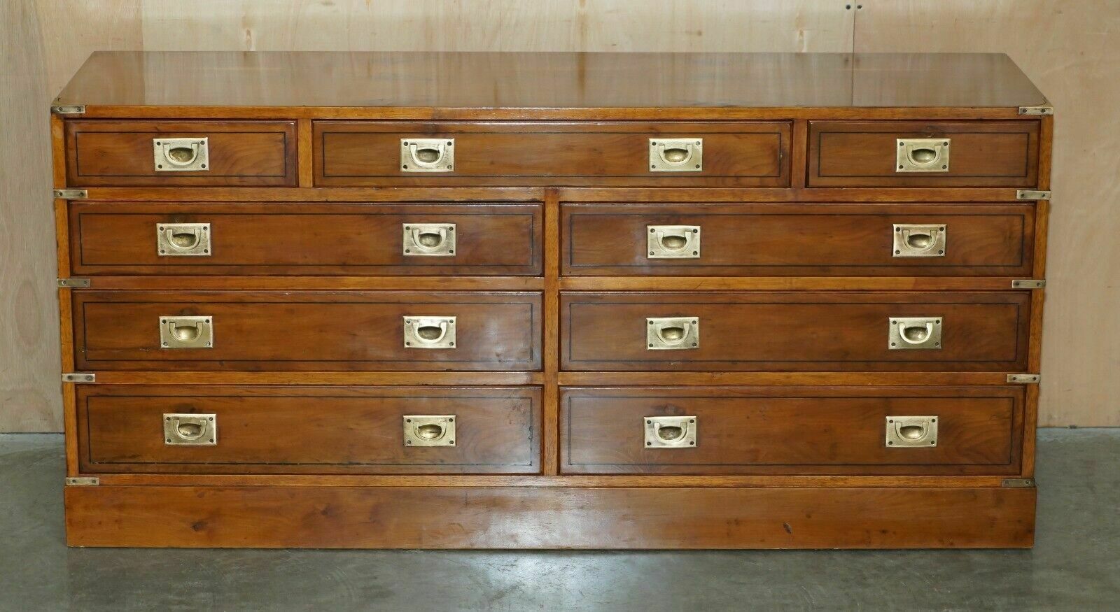 Fine Restored Traditionally French Polished Burr Elm Military Campaign Sideboard photo for sale