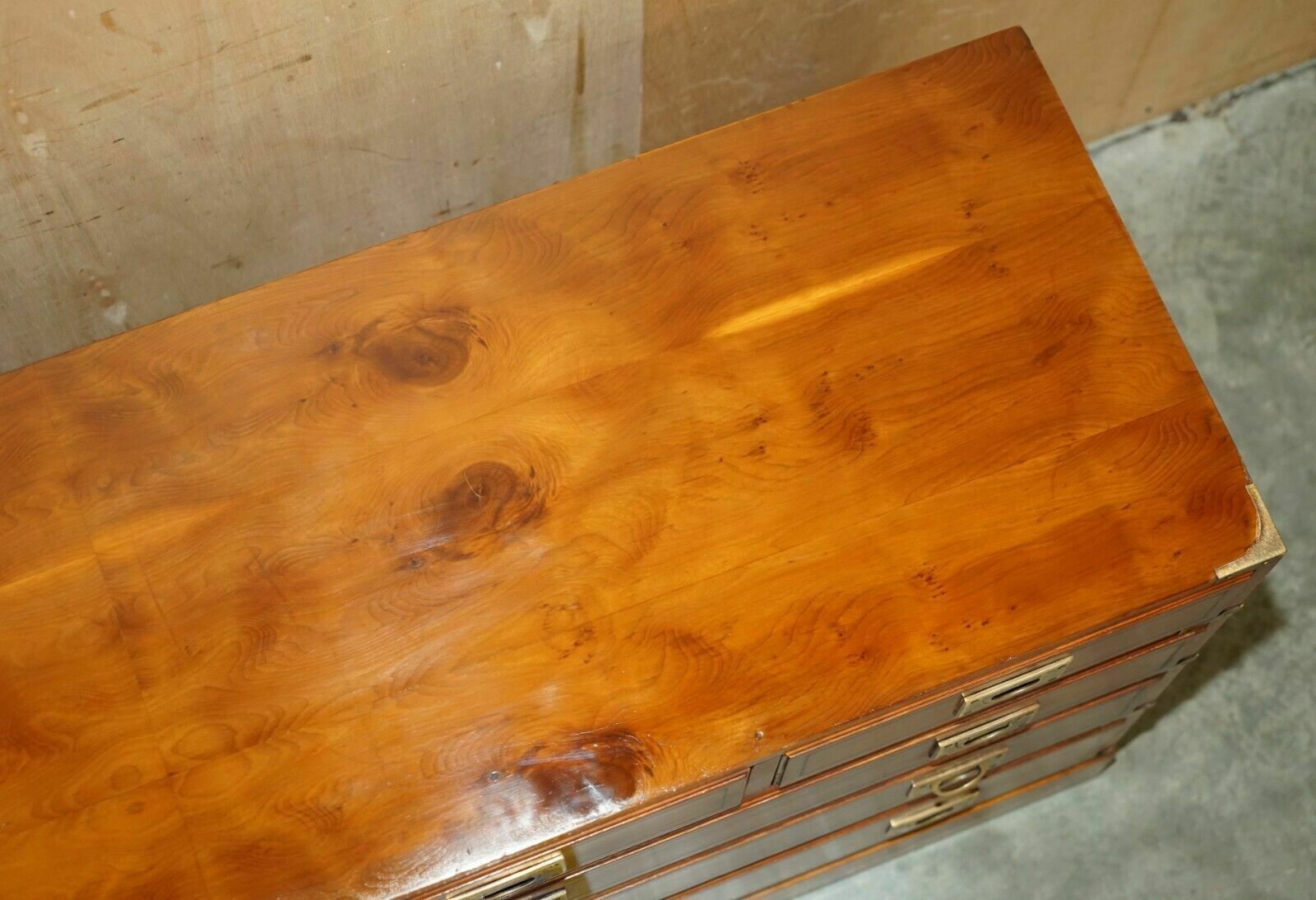 3350.0 Fine Restored Traditionally French Polished Burr Elm Military Campaign Sideboard photo