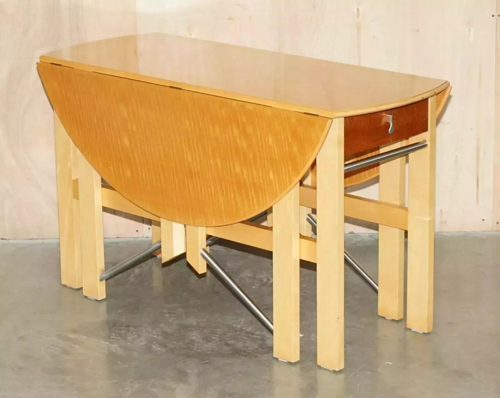Stunning Andrew Varah Satinwood Walnut Round Extending Dining Table With Drawers photo furniture