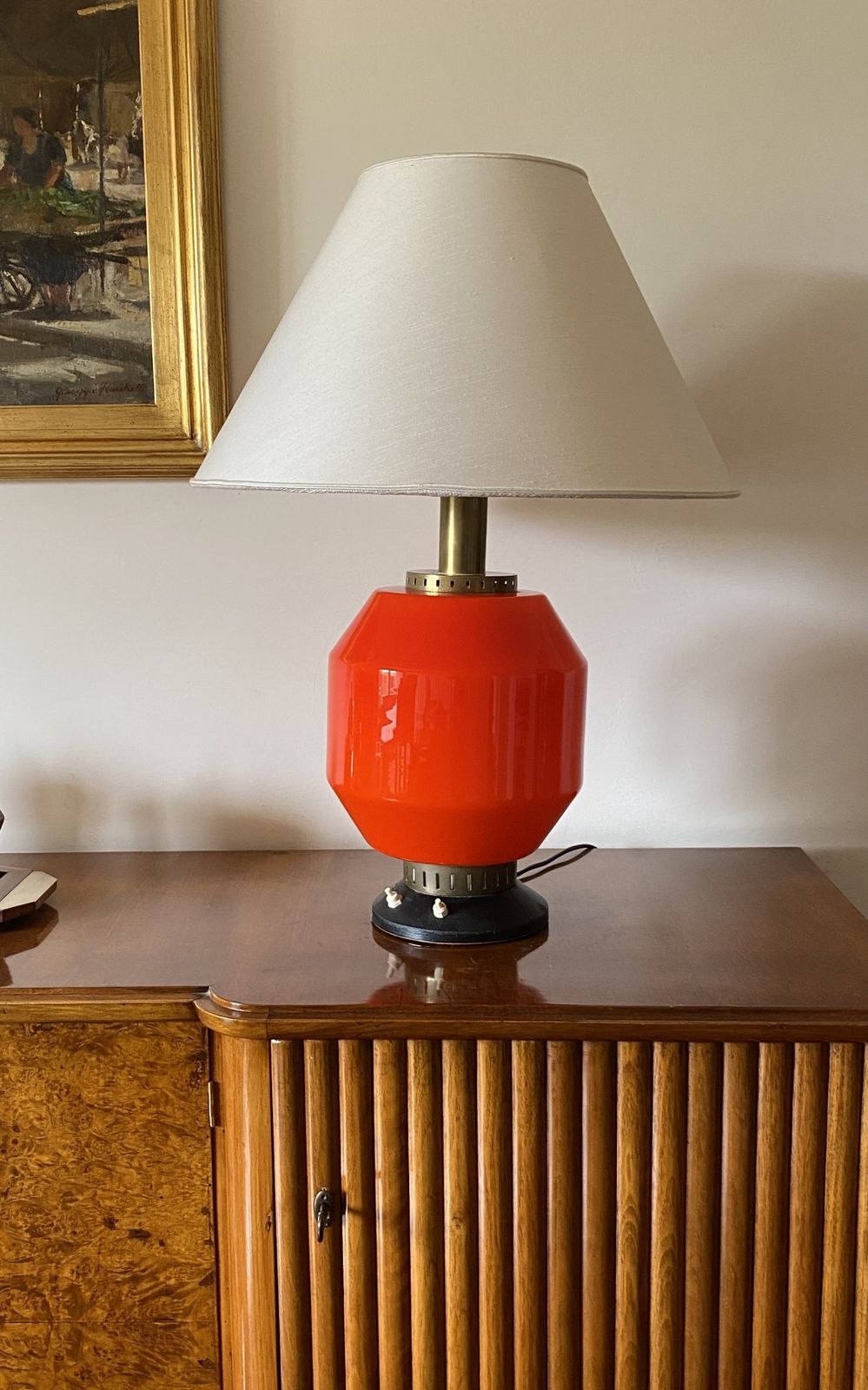 Space Age Orange Glass Table Lamp Base, Stilnovo, Italy 1960s photo vinterior