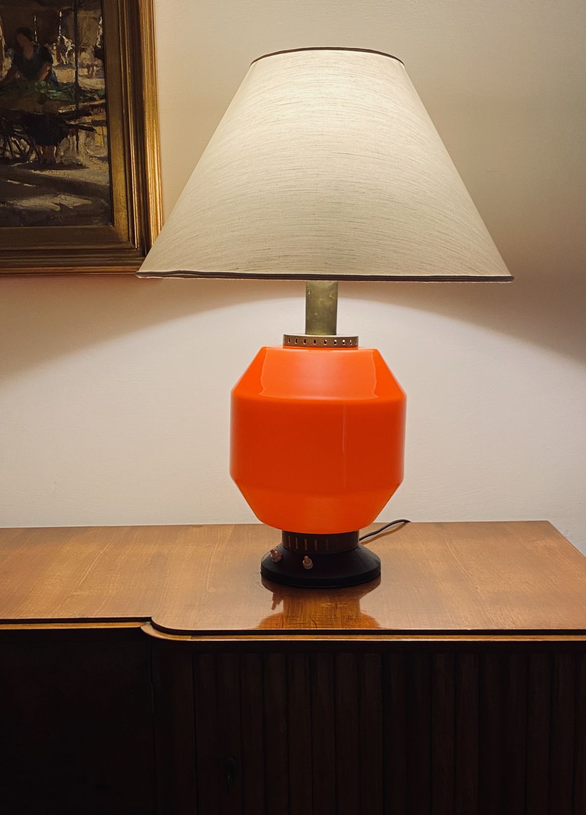 photo furniture Space Age Orange Glass Table Lamp Base, Stilnovo, Italy 1960s