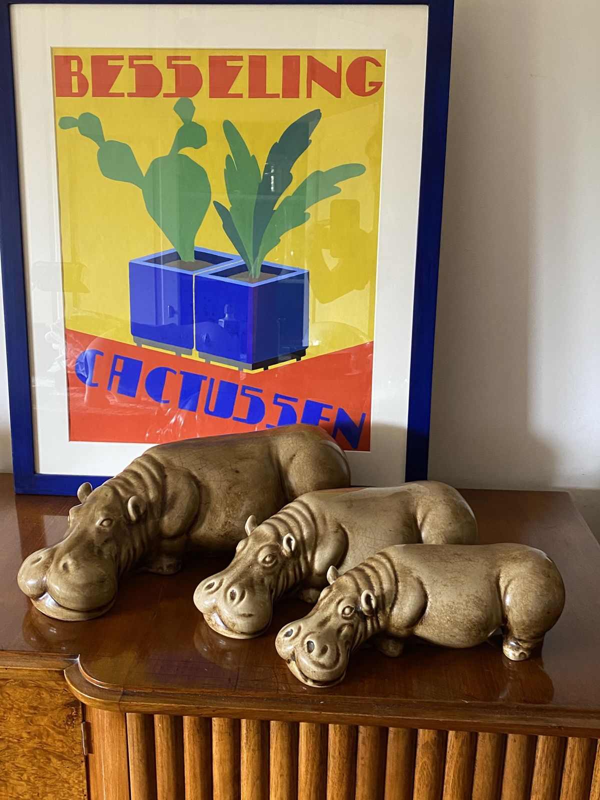 Mid Century Set Of 3 Ceramic Hippos, Zaccagnini Italy 1950s photo for sale