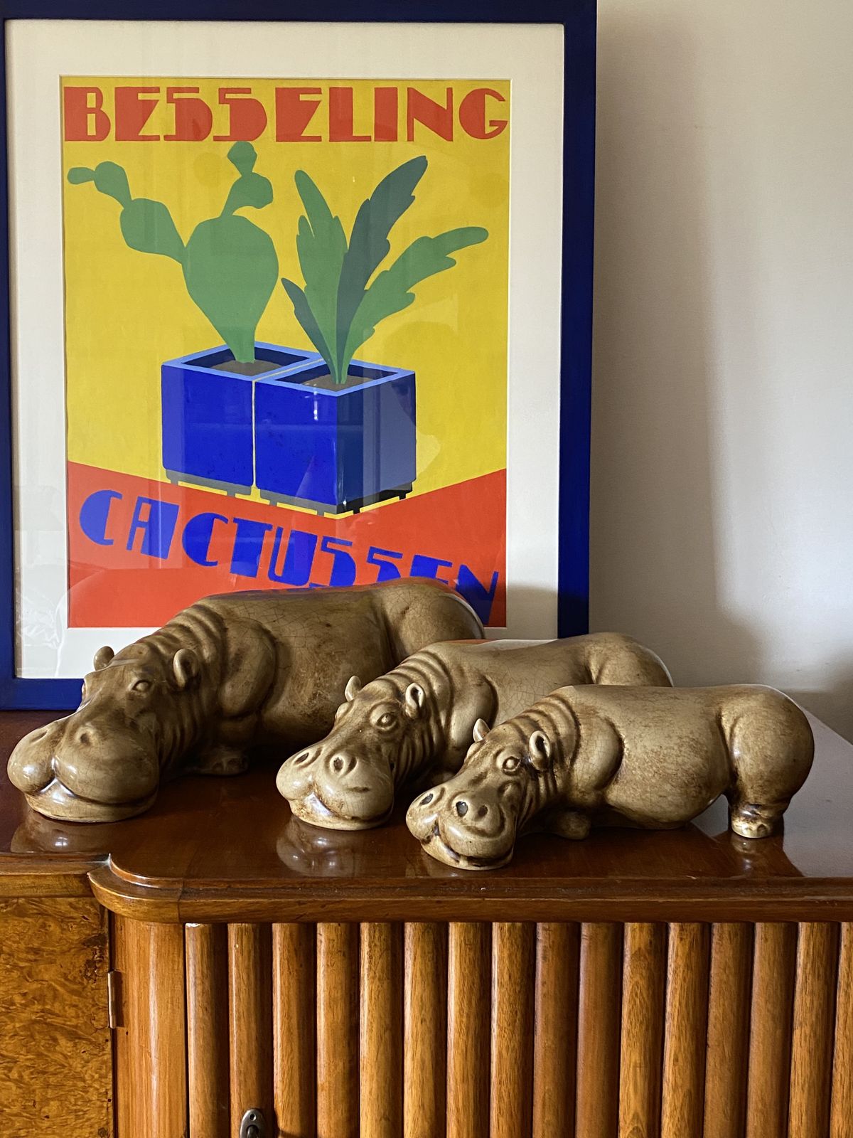 Mid Century Set Of 3 Ceramic Hippos, Zaccagnini Italy 1950s photo Art