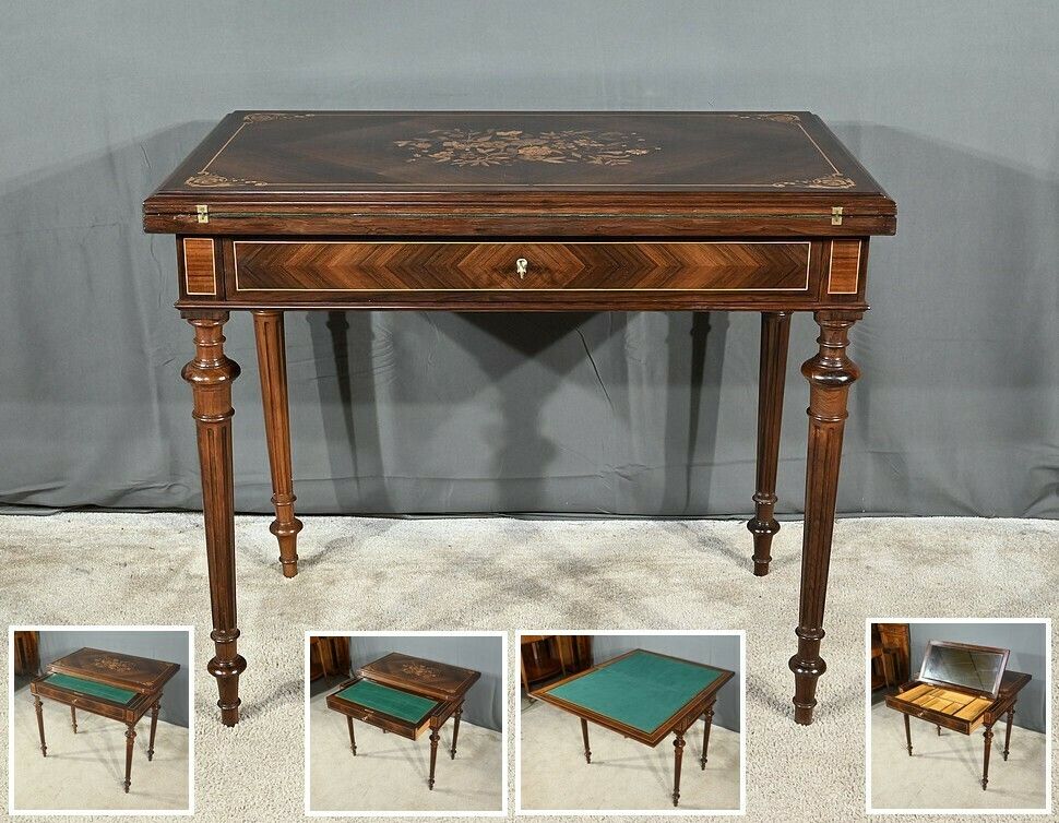 Marquetry System Table, Louis XVI Style – 2nd Half Of The 19th Century