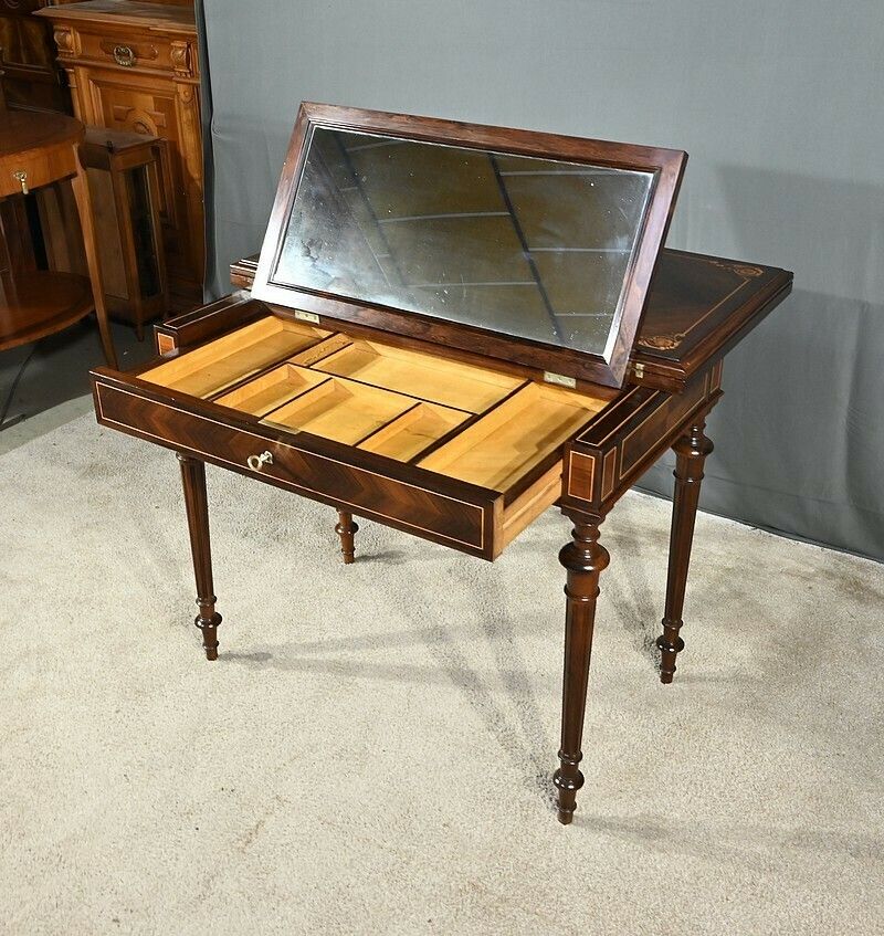 Marquetry System Table, Louis XVI Style – 2nd Half Of The 19th Century photo vinterior
