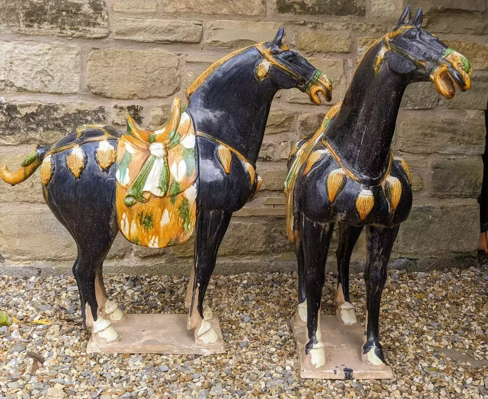 Handsome Pair Of Large Chinese Tang Horses In Sancai Glaze photo furniture