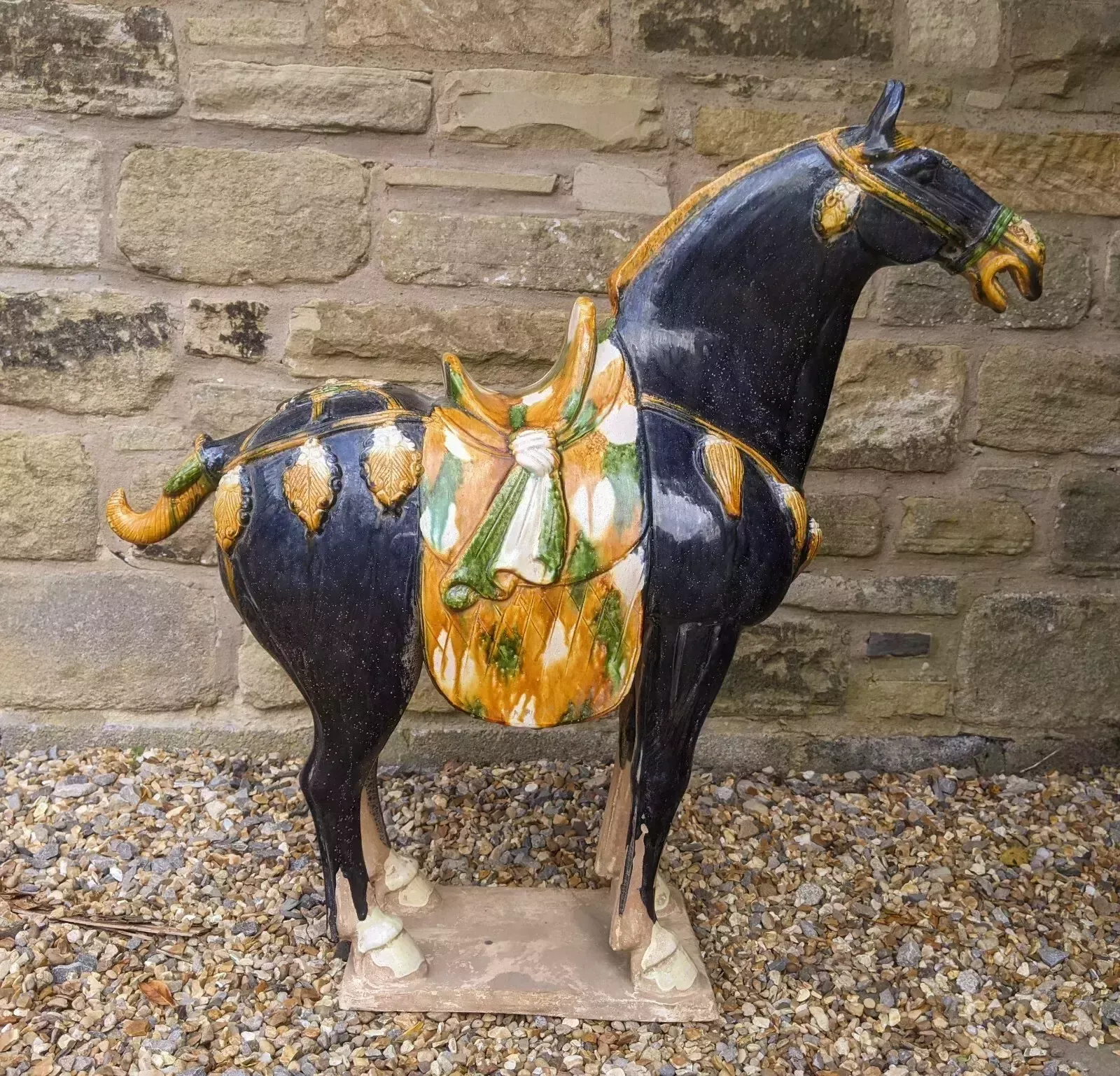 Handsome Pair Of Large Chinese Tang Horses In Sancai Glaze photo 785.0