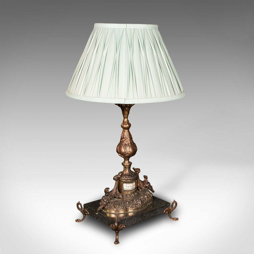 Antique Table Lamp, French, Gilt Metal, Marble, Side Light, Edwardian, C.1910 photo furniture