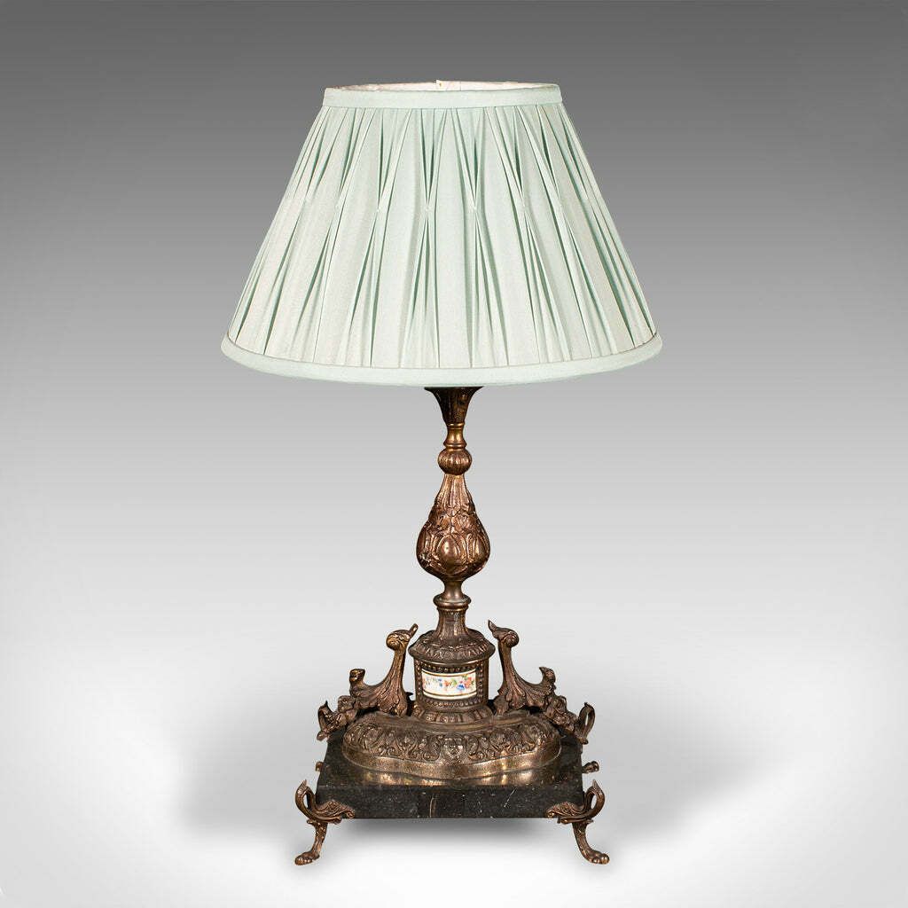 Antique Table Lamp, French, Gilt Metal, Marble, Side Light, Edwardian, C.1910 photo 1295.0