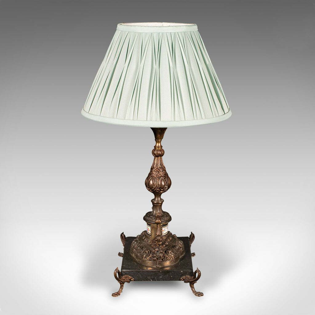 Antique Table Lamp, French, Gilt Metal, Marble, Side Light, Edwardian, C.1910 photo vinterior