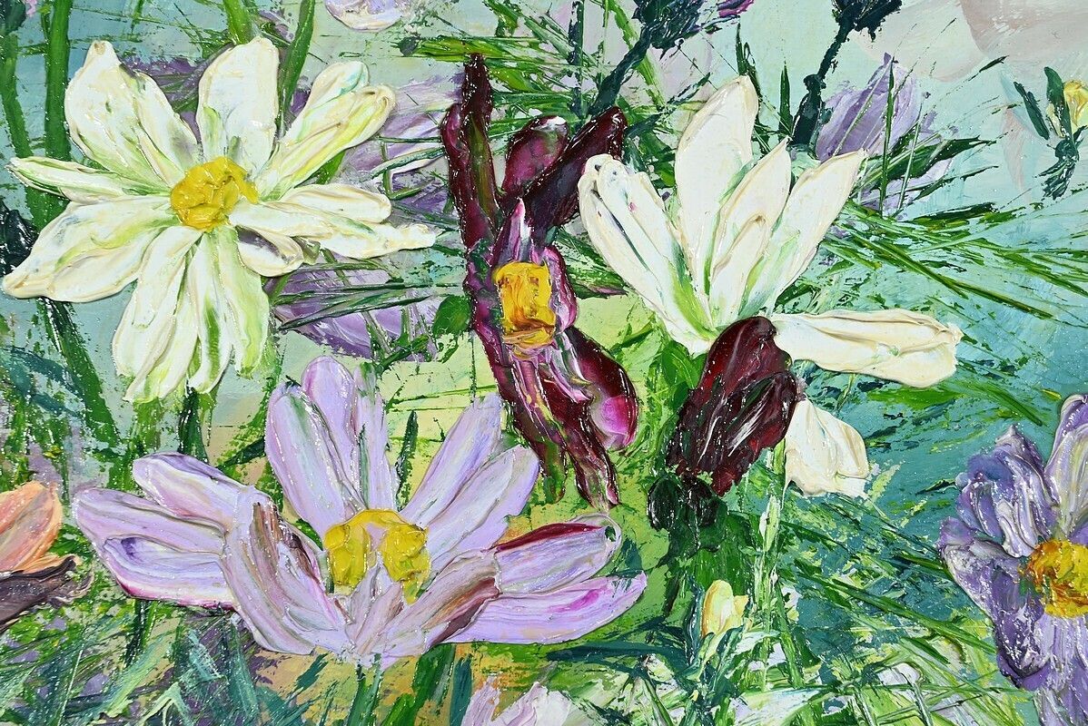 Art Oil On Panel “Wild Flowers” ​​By I. Kitter Ferrus – Mid 20th Century photo