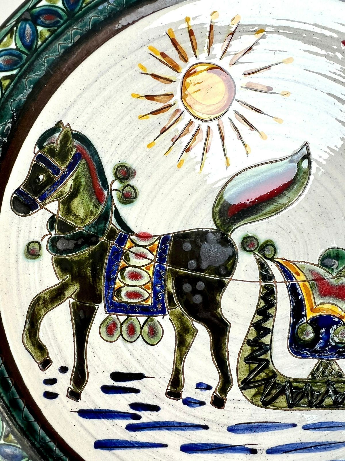 Swiss Pottery Mid Century Swiss Pottery Farmhouse Wall Plate Horse Painting Grandpa Chic Decor Hand Painted European Ceramic Wall Art photo vintage