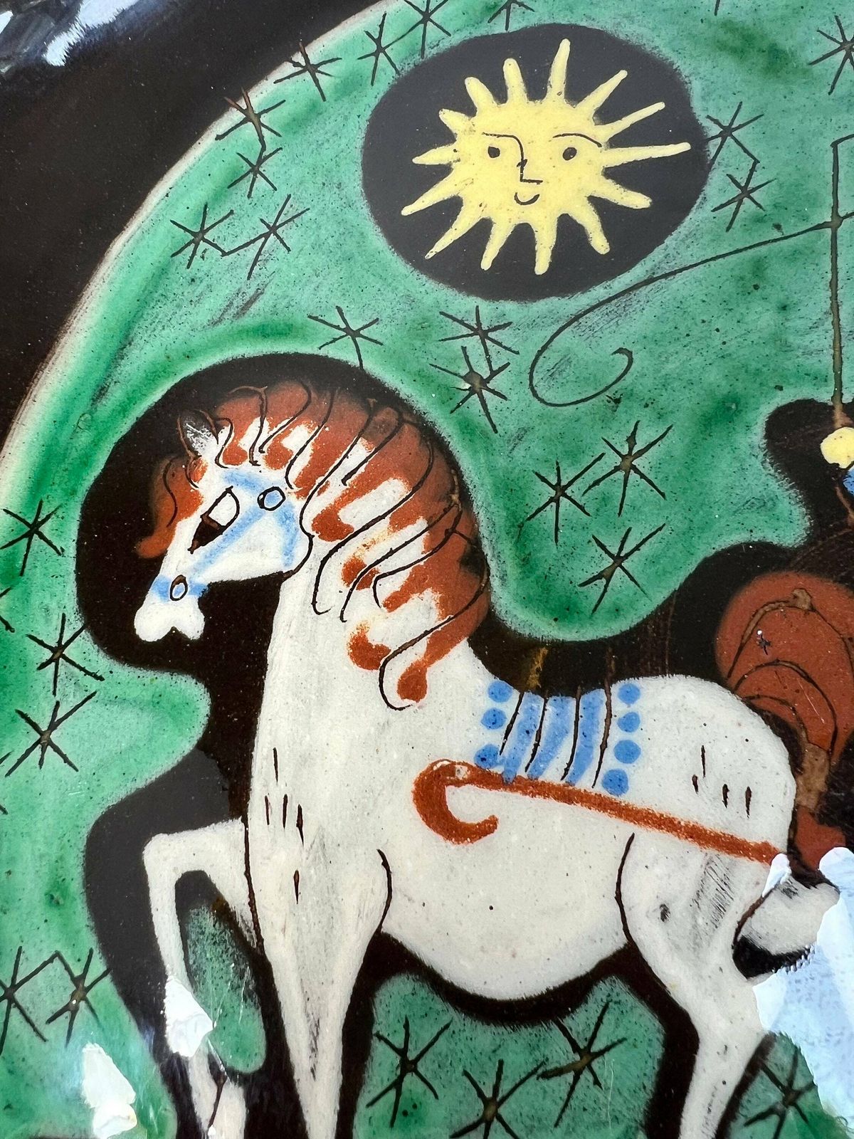 Mcm Swiss Pottery Wall Plate Horse Theme Gift   Hand Painted European Ceramic Art Grandpa Chic Wall Plate Dark Brown Mid Century Aesthetic photo Art