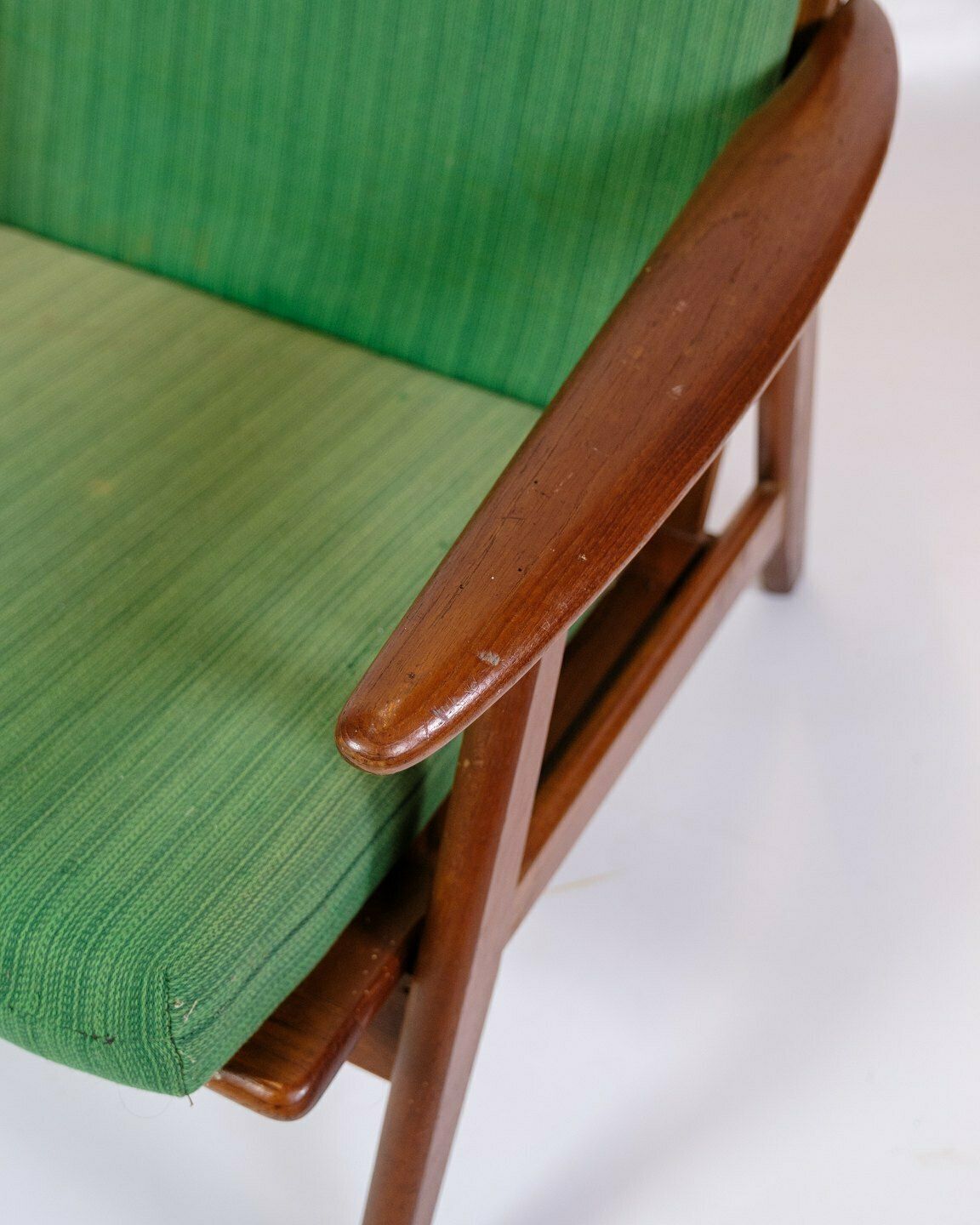 Armchair In Teak & Upholstered In Green Fabric, Danish Design From 1960s photo for sale