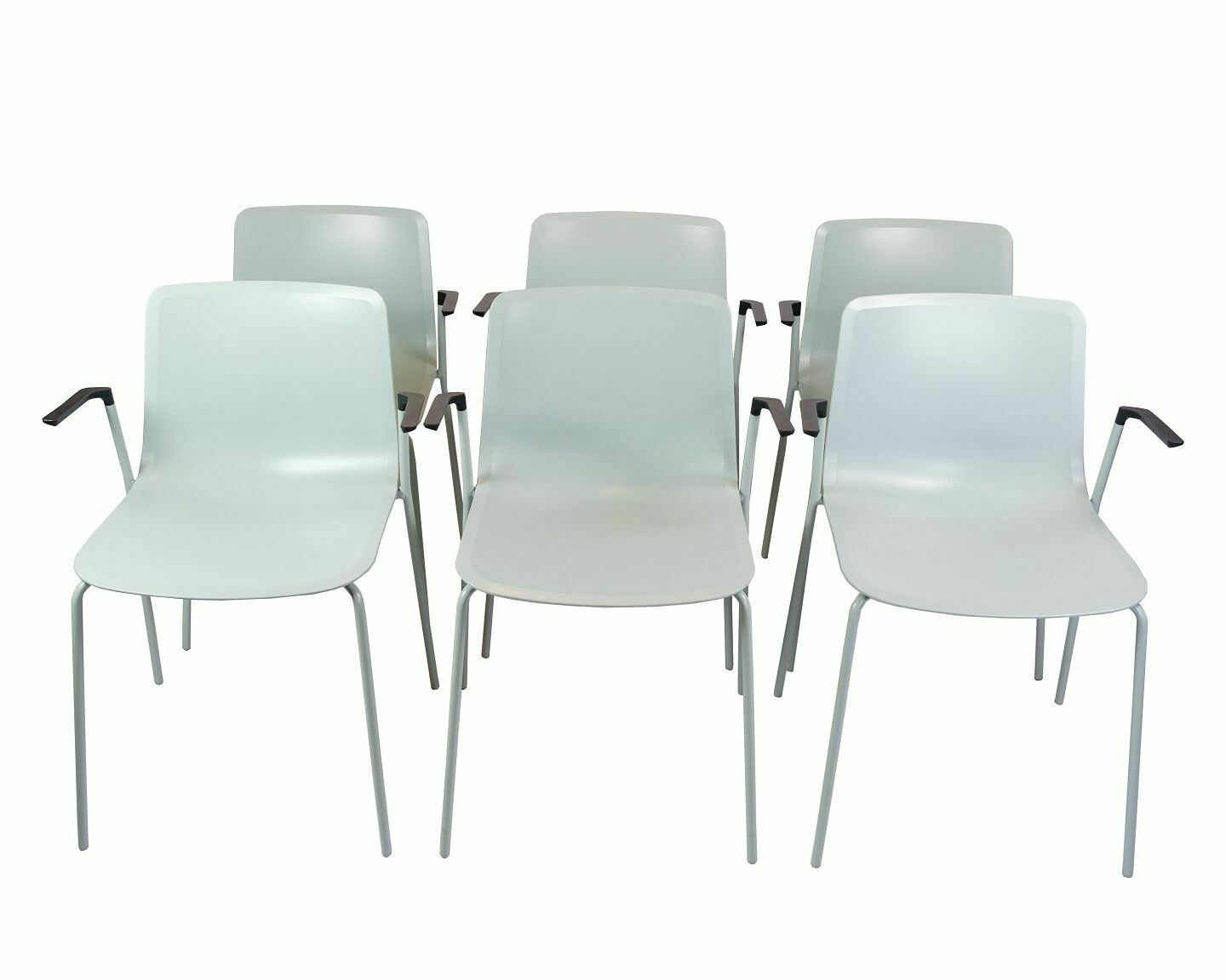 Set Of 6 Pato Chairs Lacquered In Blue With Black Armrests By Hee Willing & Ludvik For Fredericia Furniture