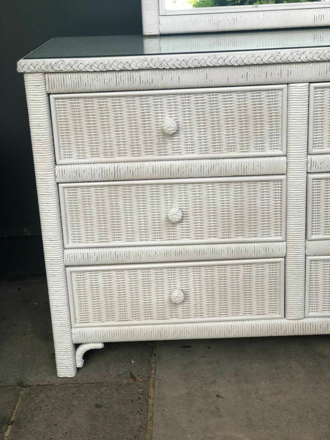 Mid Century Wicker Bedroom Suite Chest Of Drawers, Bedside Cabinets & Mirror By Henry Link, 1980s photo Furniture