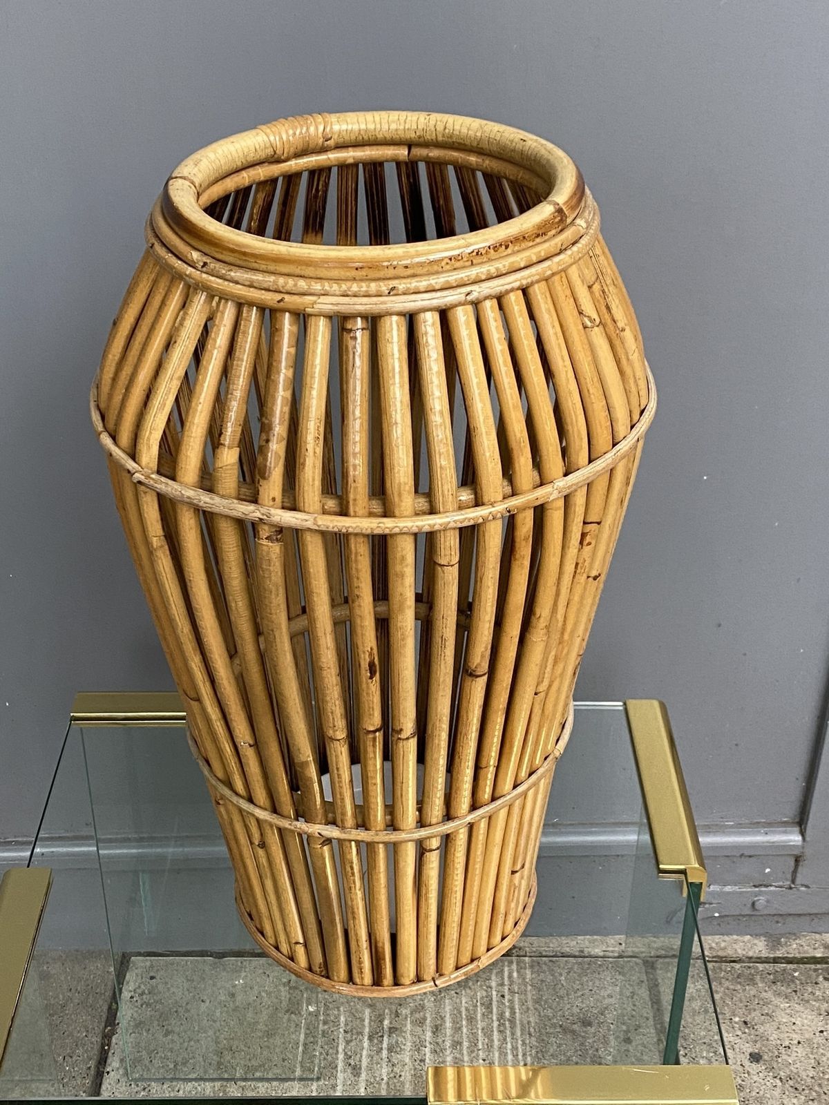 Italian Bamboo Umbrella Stand / Cane Stand Attributed To Franco Albini For  Vittorio Bonacina, 1970s photo for sale