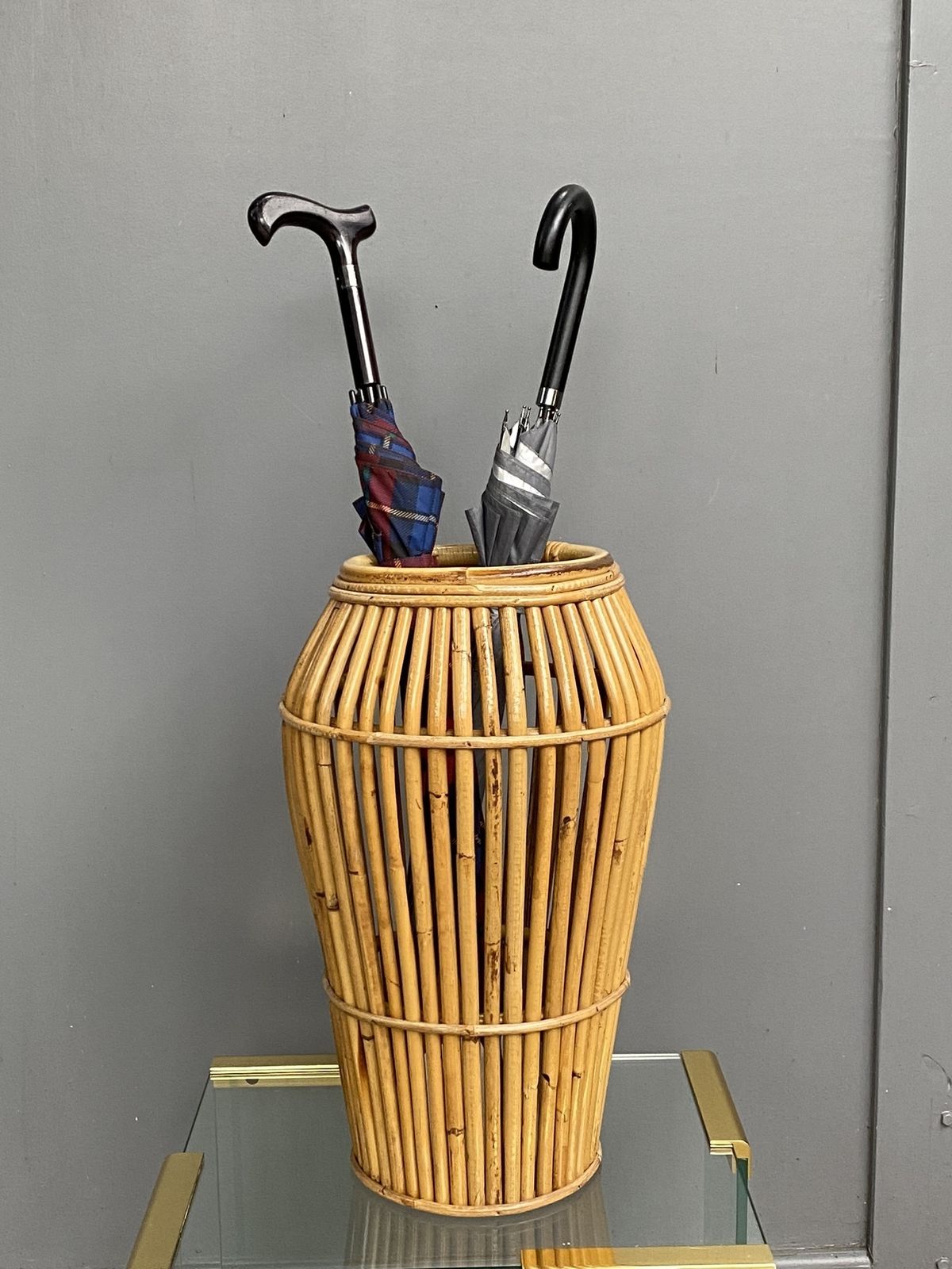 Italian Bamboo Umbrella Stand / Cane Stand Attributed To Franco Albini For  Vittorio Bonacina, 1970s photo vinterior