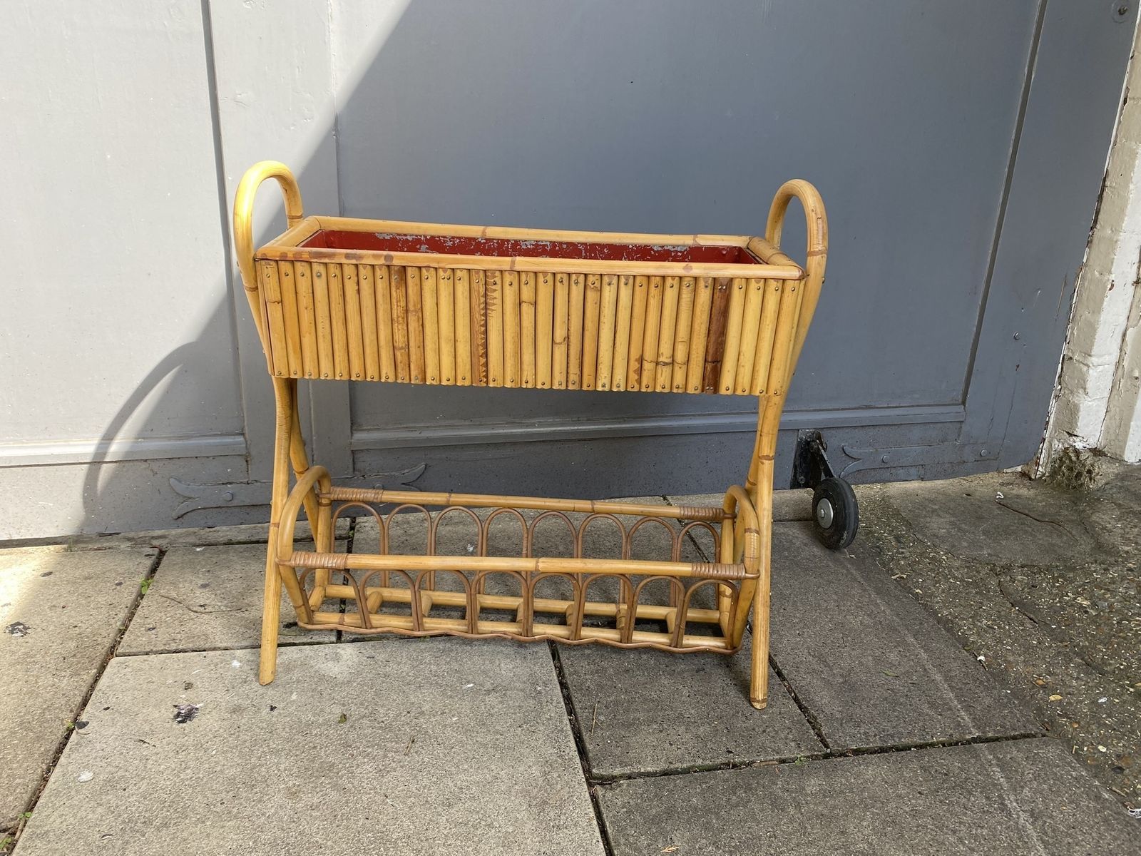 Home Decor Mid Century French Bamboo Rattan Jardinière Planter, 1950s photo