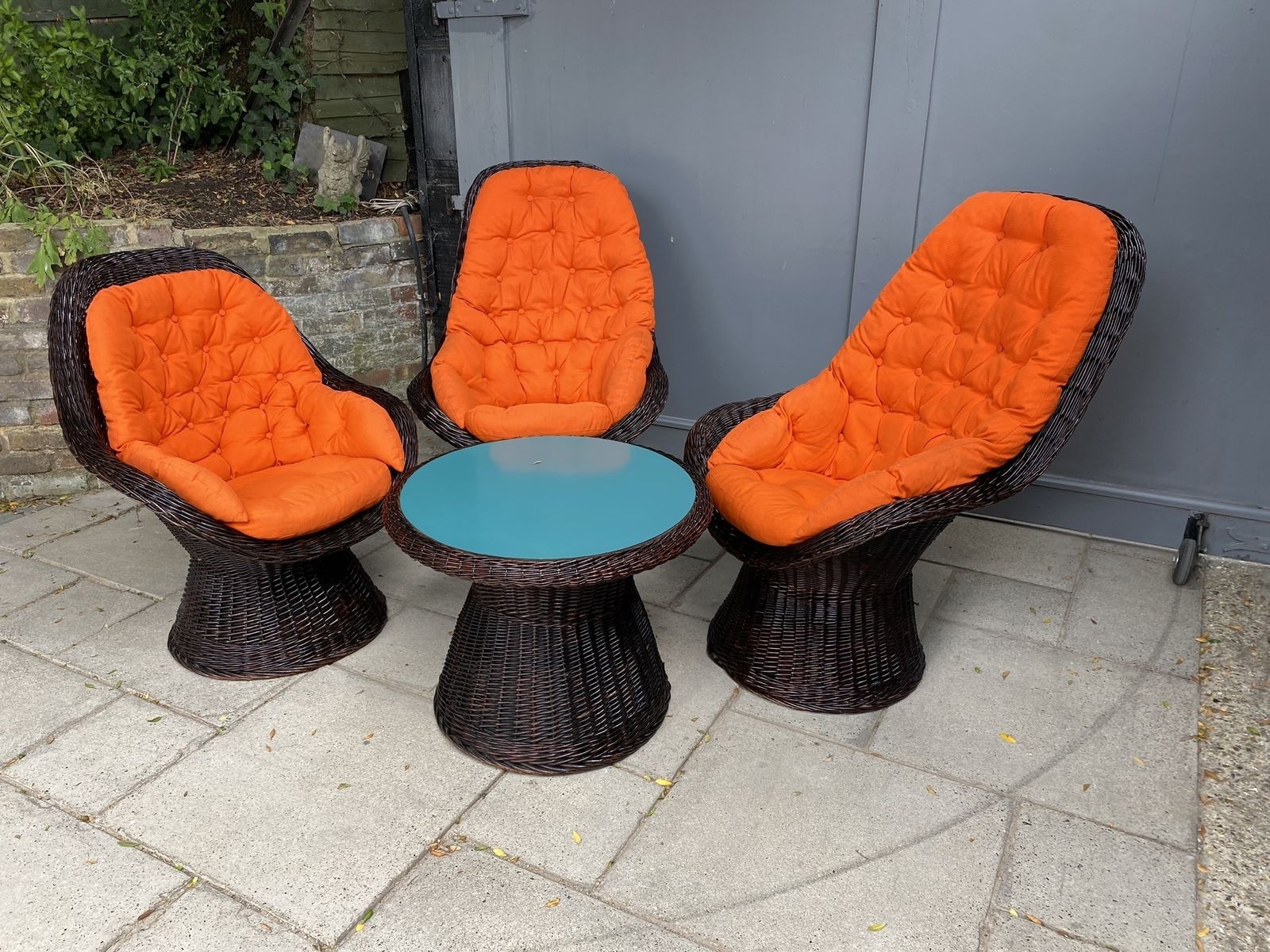 Set Of Mid Century Rattan Chairs & Table By Rohe Noordwolde, Holland, 1970s photo furniture