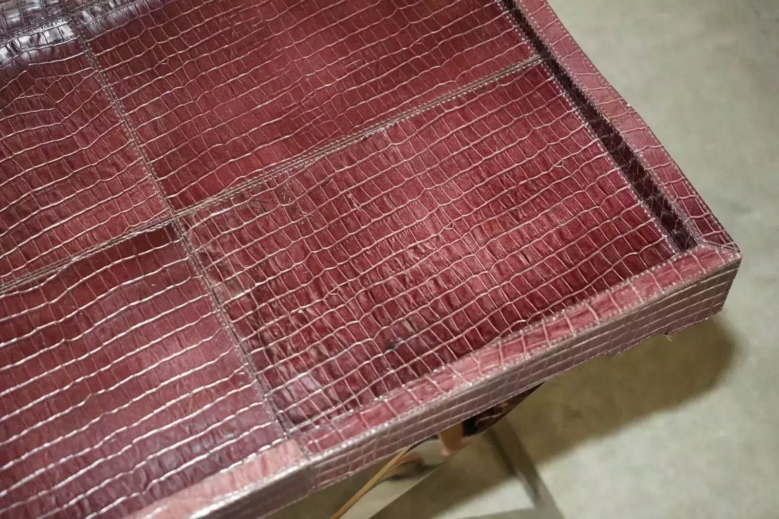 Stunning Vintage Crocodile Alligator Patina Leather Folding Chrome Tray Table photo buy