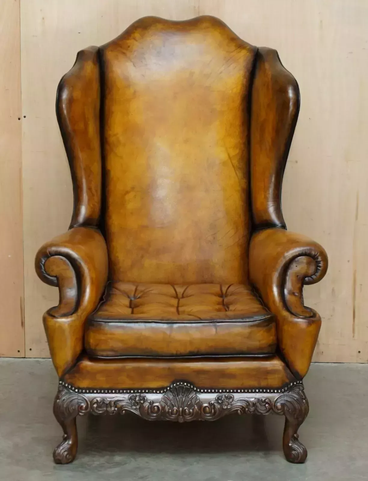 Museum Quality Restored Victorian Brown Leather Chesterfield Wingback Armchair photo furniture
