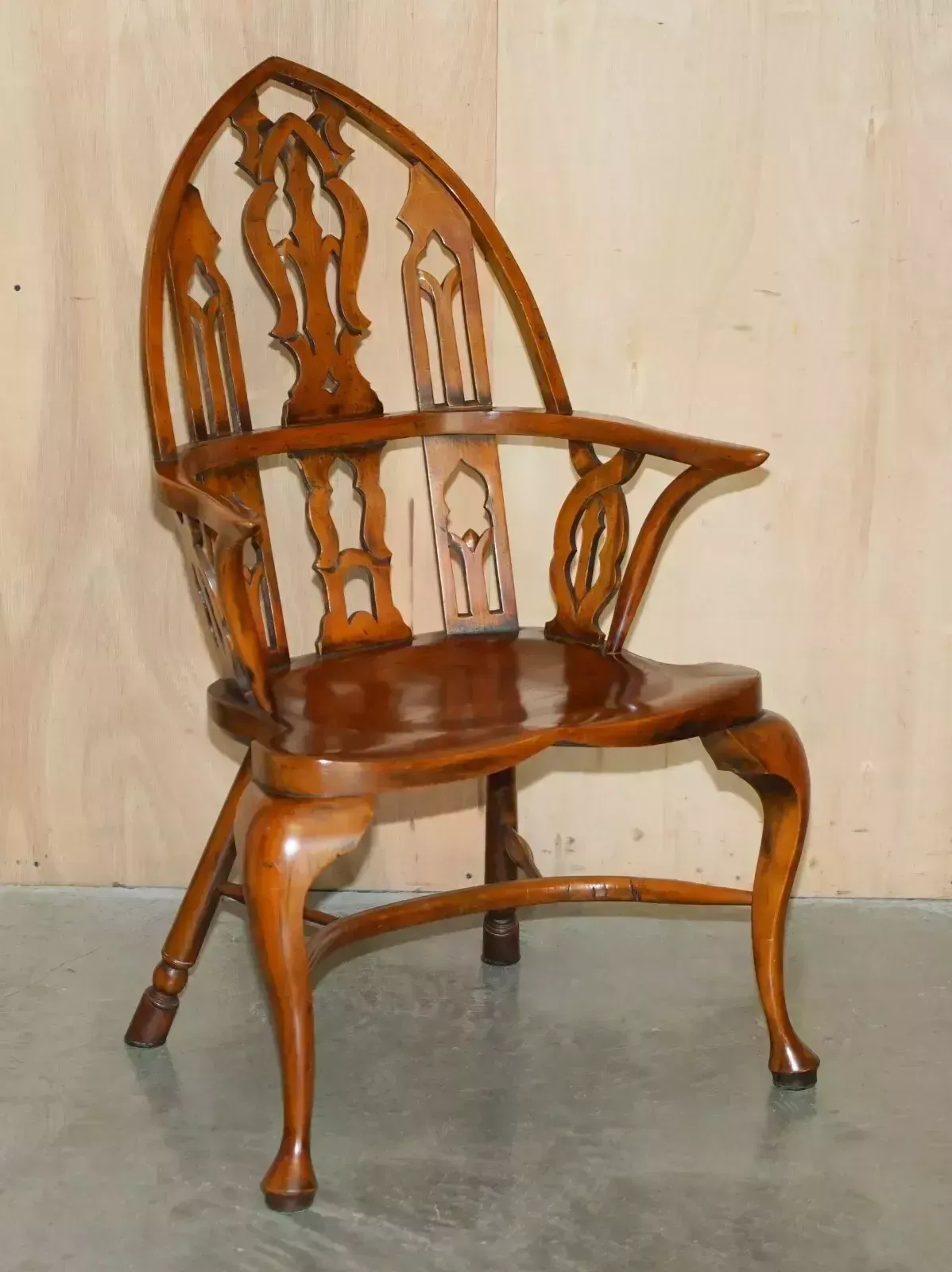 Sublime Fully Restored Gothic Windsor Steeple Back Burr Yew & Elm Armchair photo furniture