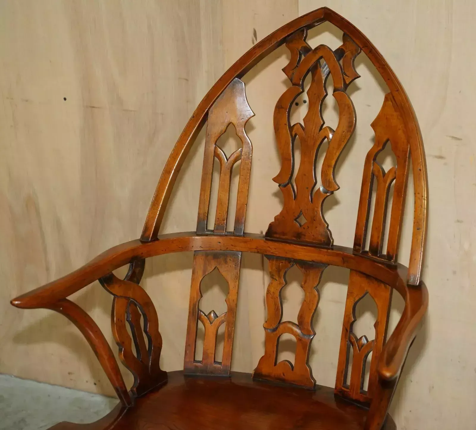 Sublime Fully Restored Gothic Windsor Steeple Back Burr Yew & Elm Armchair photo Furniture