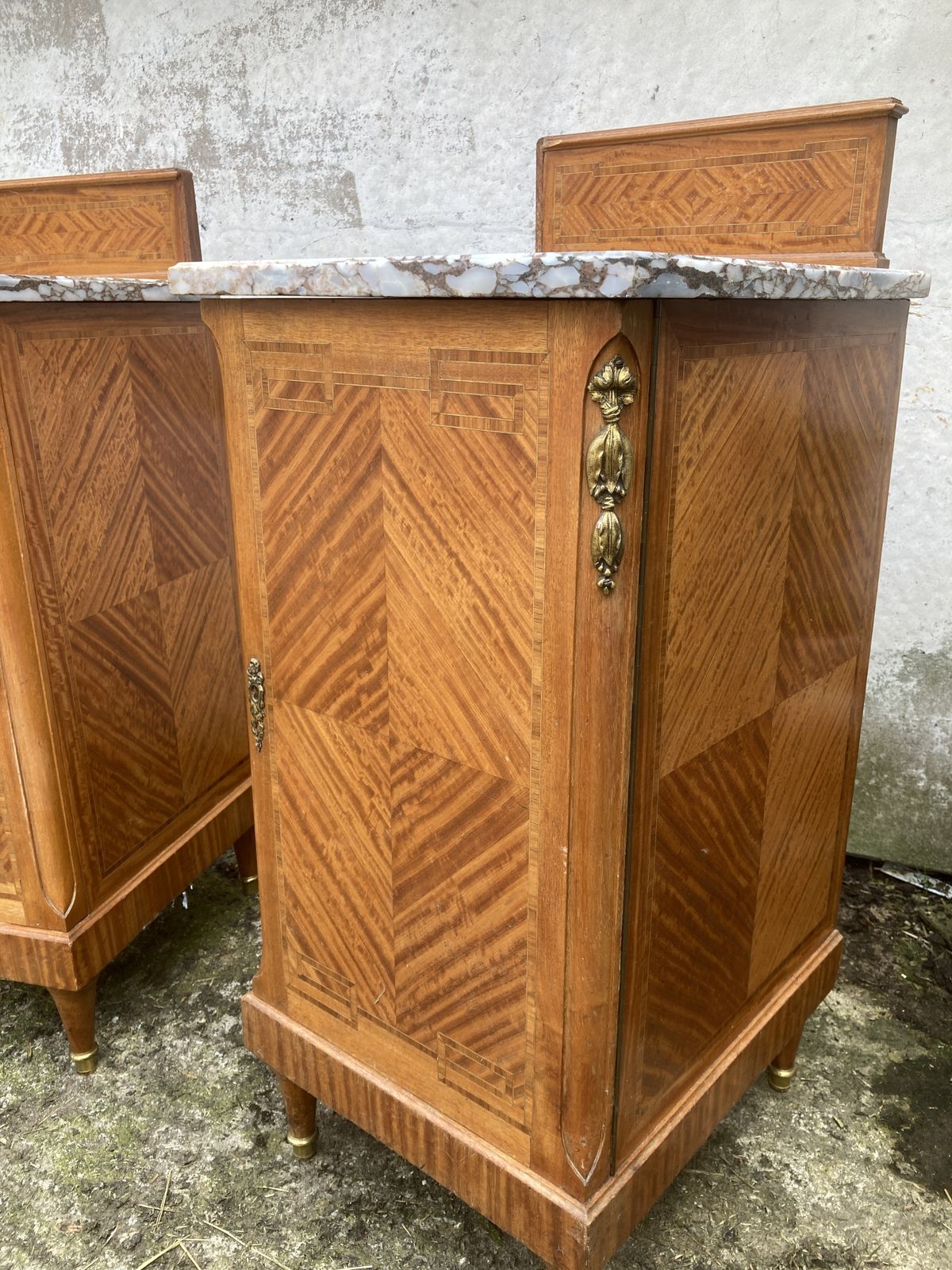 Pair Of Marble Top, Satinwood Bedside Cabinets photo for sale