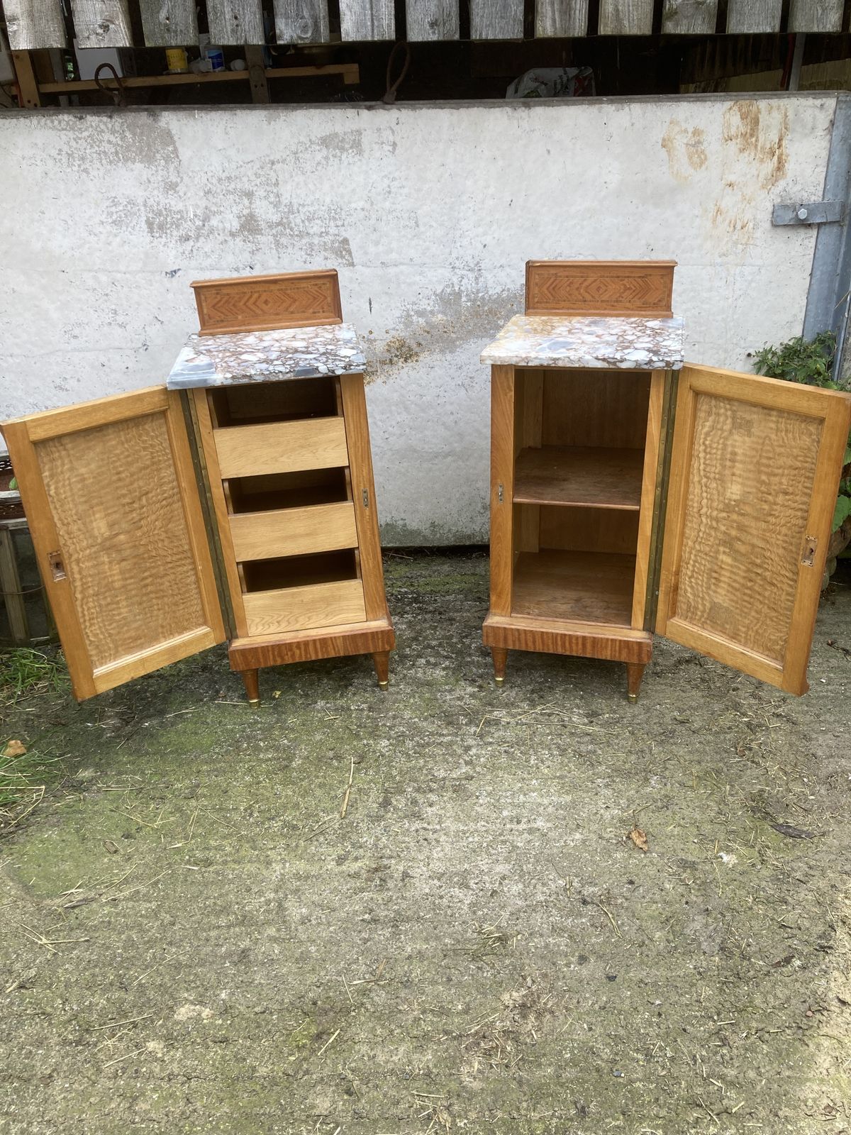 photo for sale Pair Of Marble Top, Satinwood Bedside Cabinets