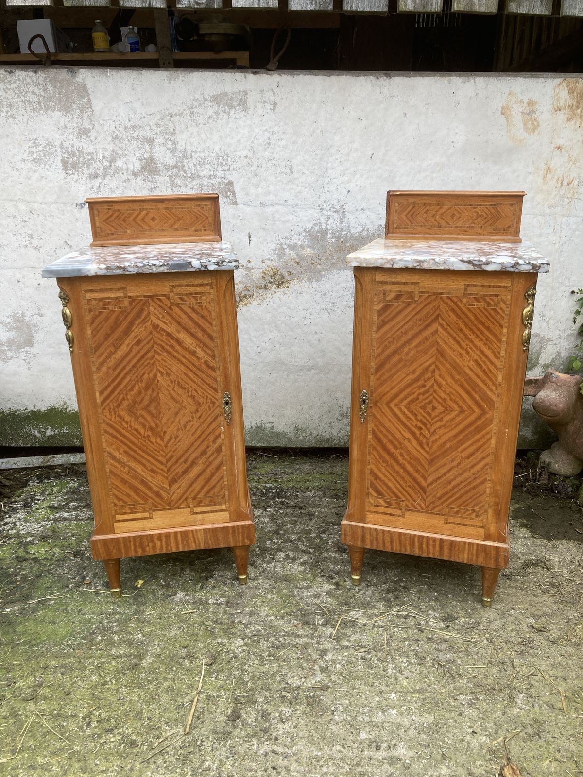 395.0 Pair Of Marble Top, Satinwood Bedside Cabinets photo
