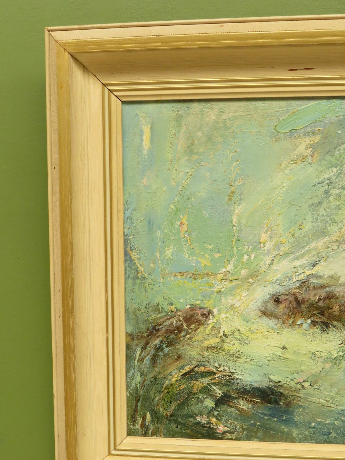 Framed Oil On Board 'Fish' By Karolyi, Signed And Dated 1968 photo vinterior