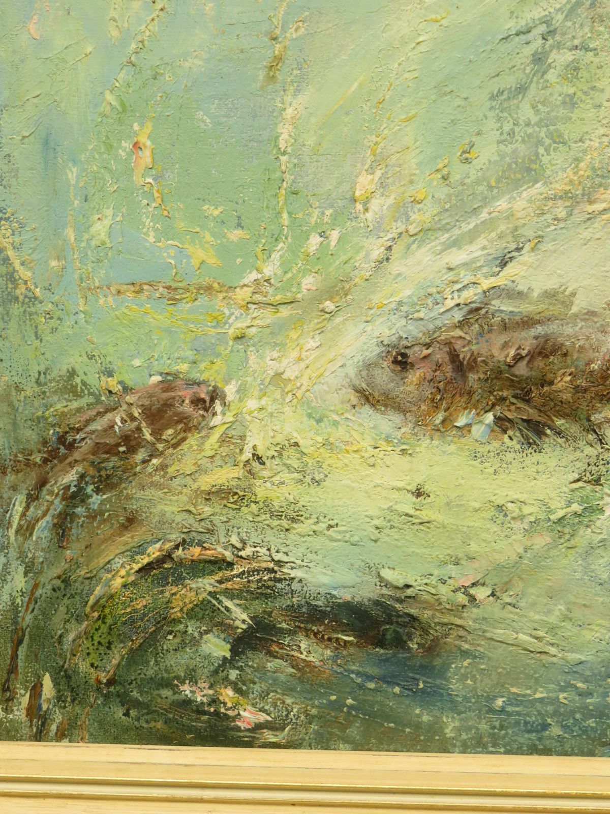 245.0 Framed Oil On Board 'Fish' By Karolyi, Signed And Dated 1968 photo