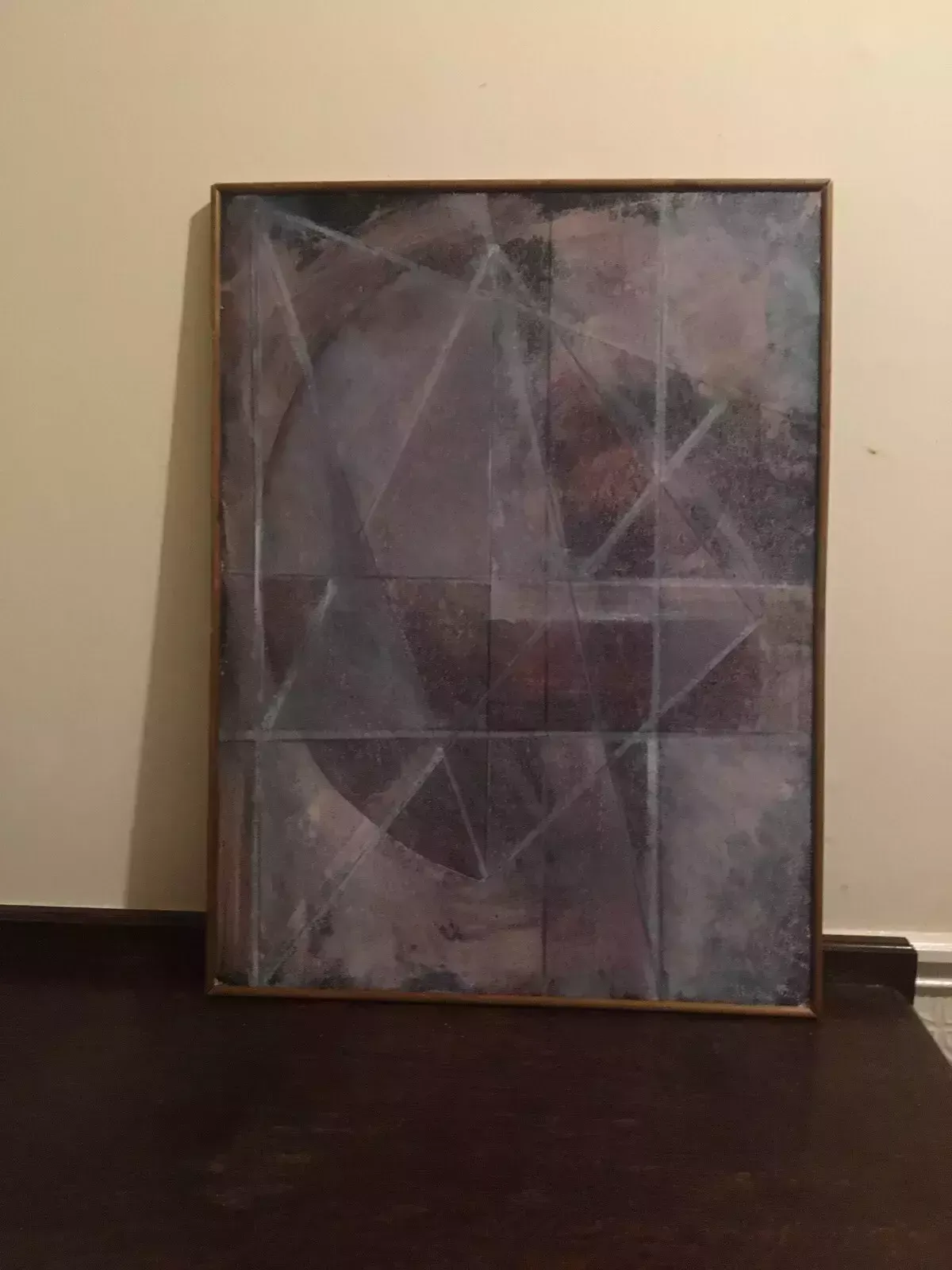Vintage Abstract Oil Painting Large Signed Modernist Art Klee Influence 1980s photo furniture