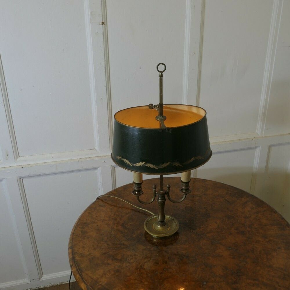 Green Toleware And Brass Twin Bouillotte Desk Lamp From France photo 714.0